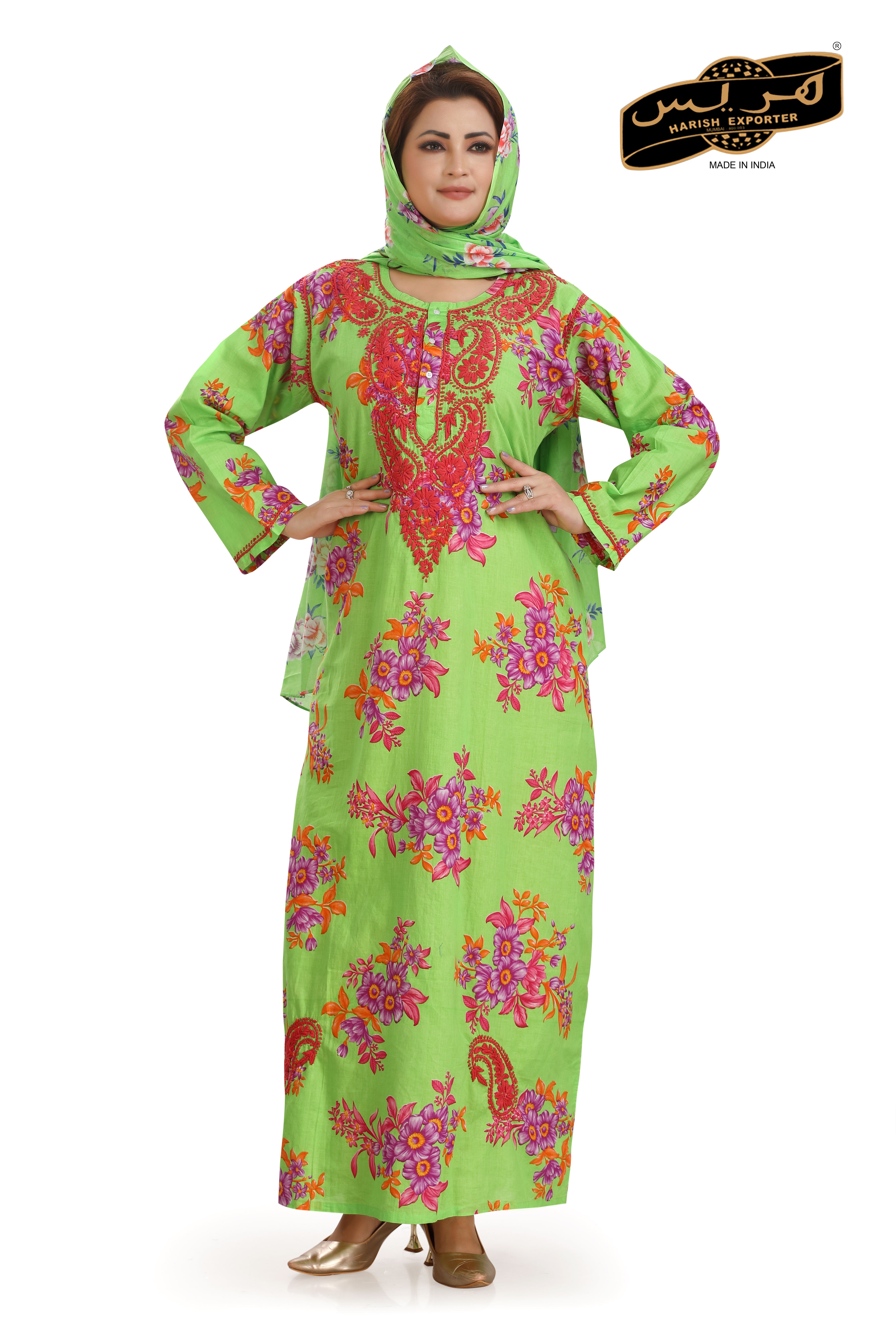 Green Rayon Lucknowi Liberty Rayon Kaftan - Elegant & Comfortable