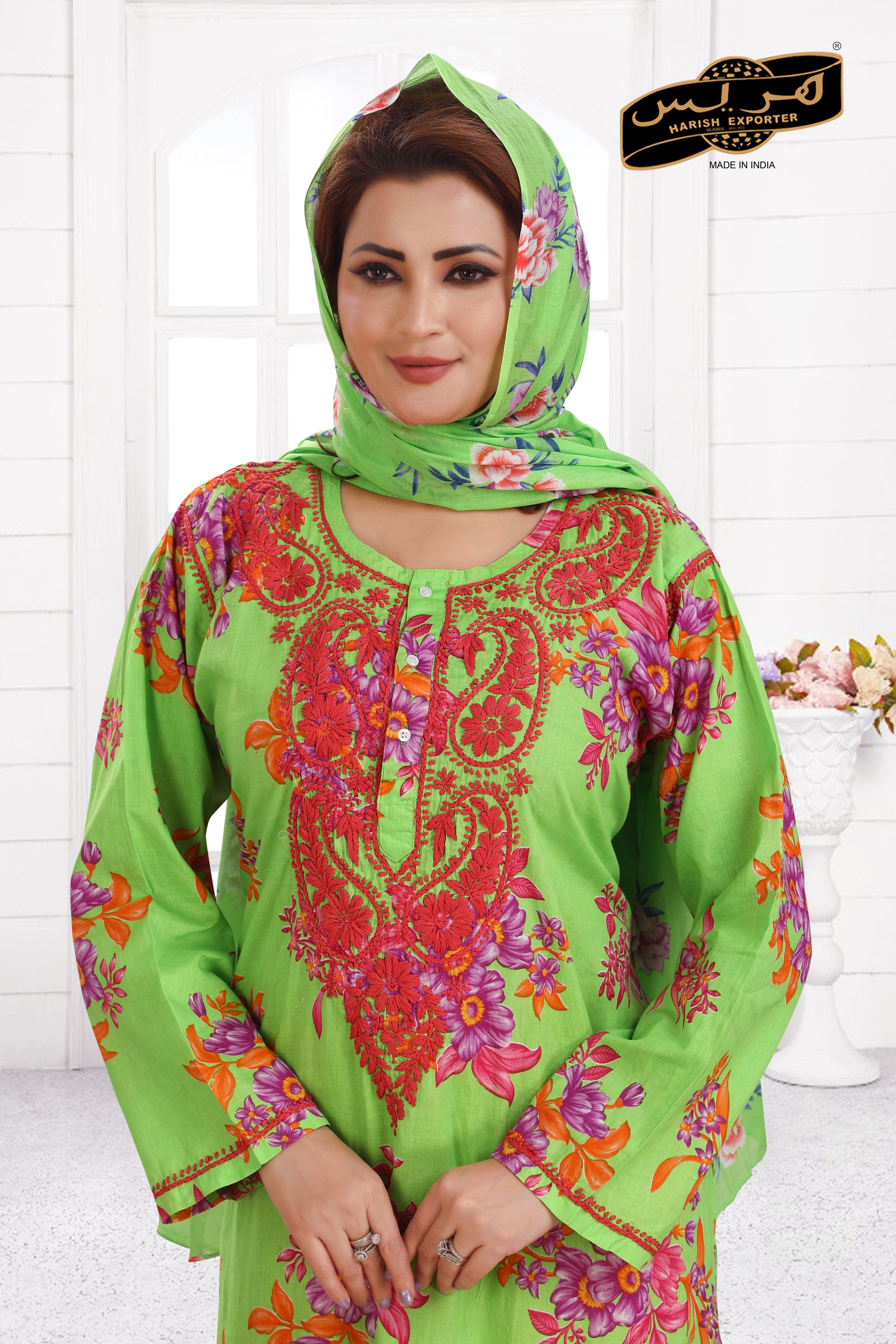 Green Rayon Lucknowi Liberty Rayon Kaftan - Elegant & Comfortable
