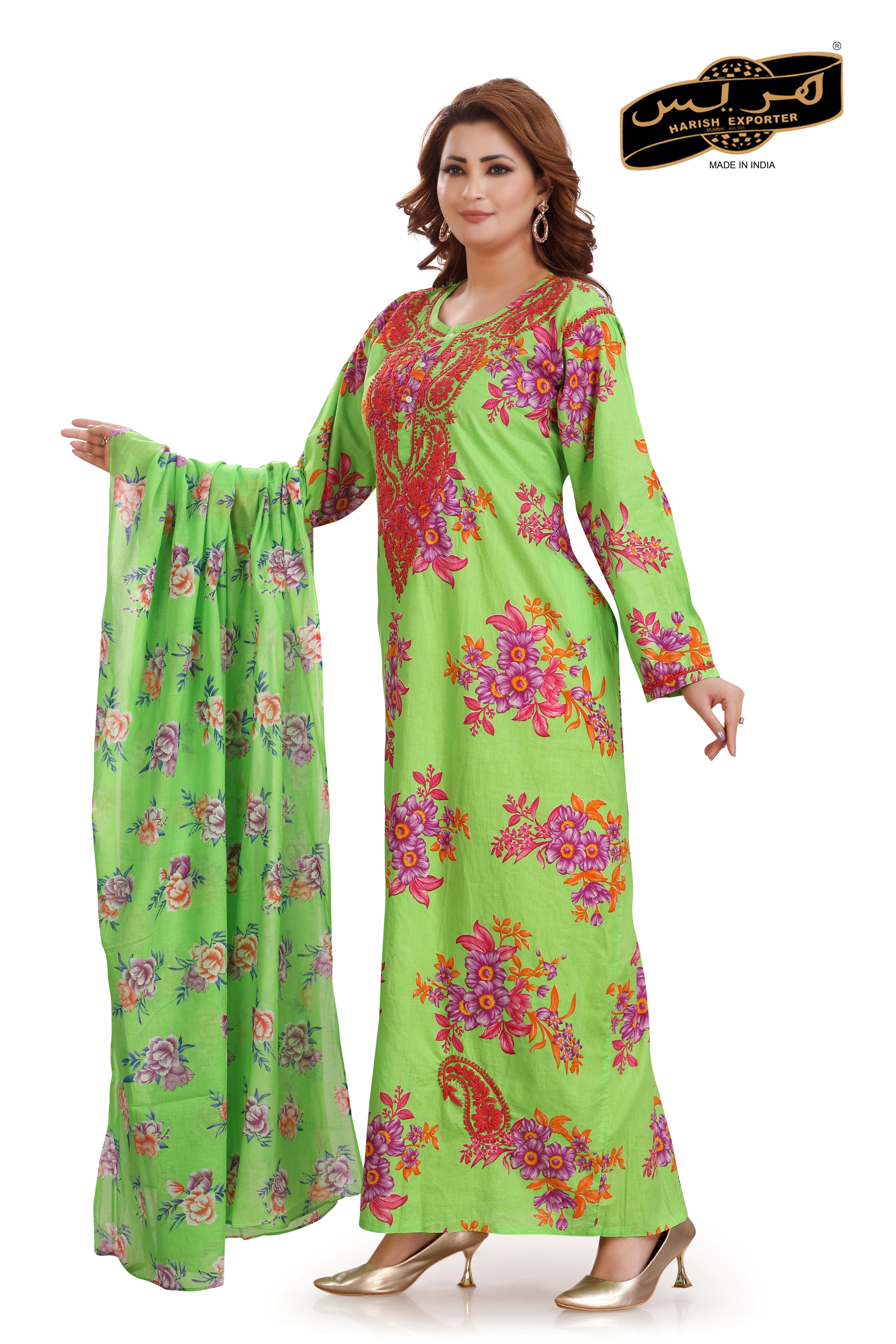 Green Rayon Lucknowi Liberty Rayon Kaftan - Elegant & Comfortable