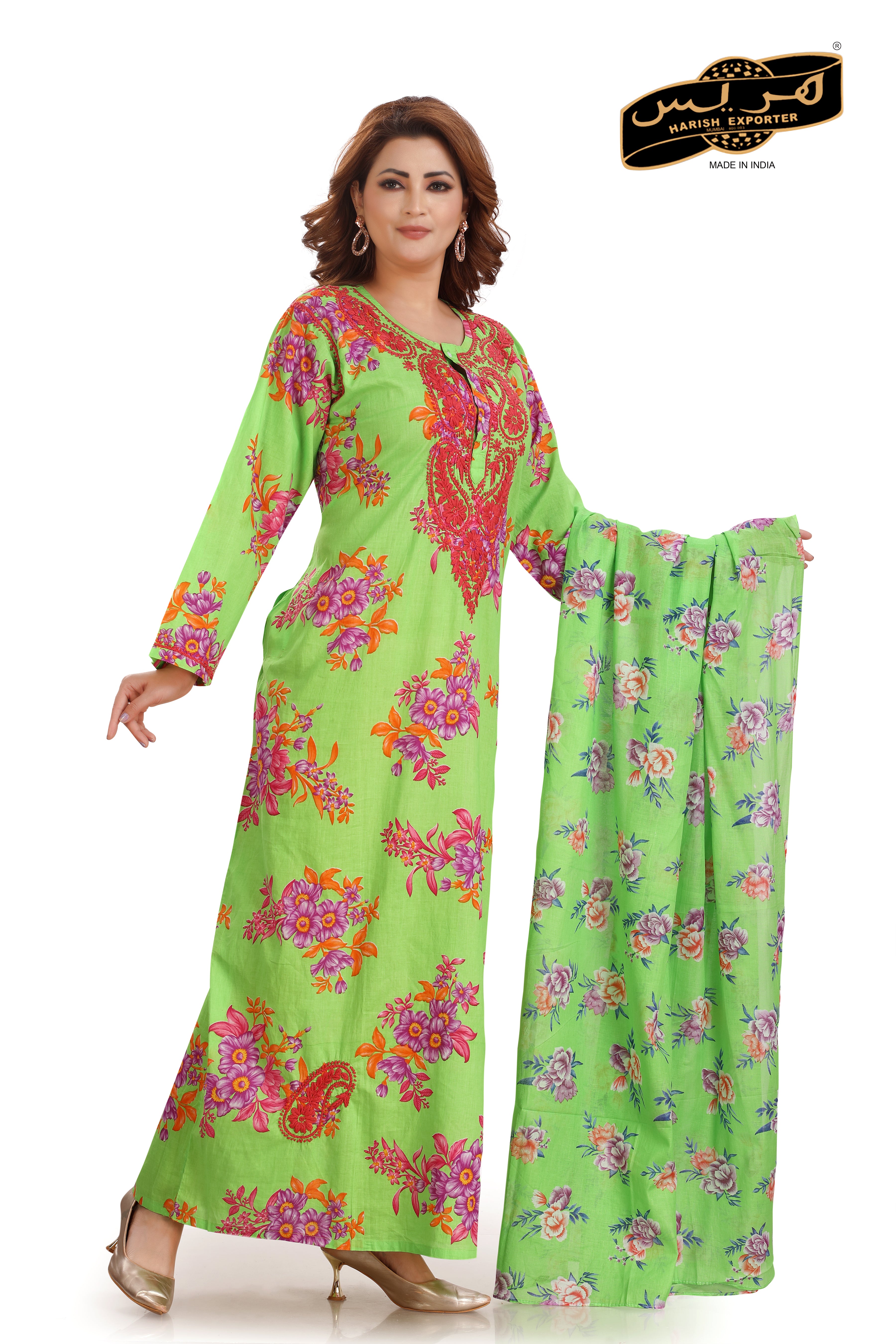 Green Rayon Lucknowi Liberty Rayon Kaftan - Elegant & Comfortable