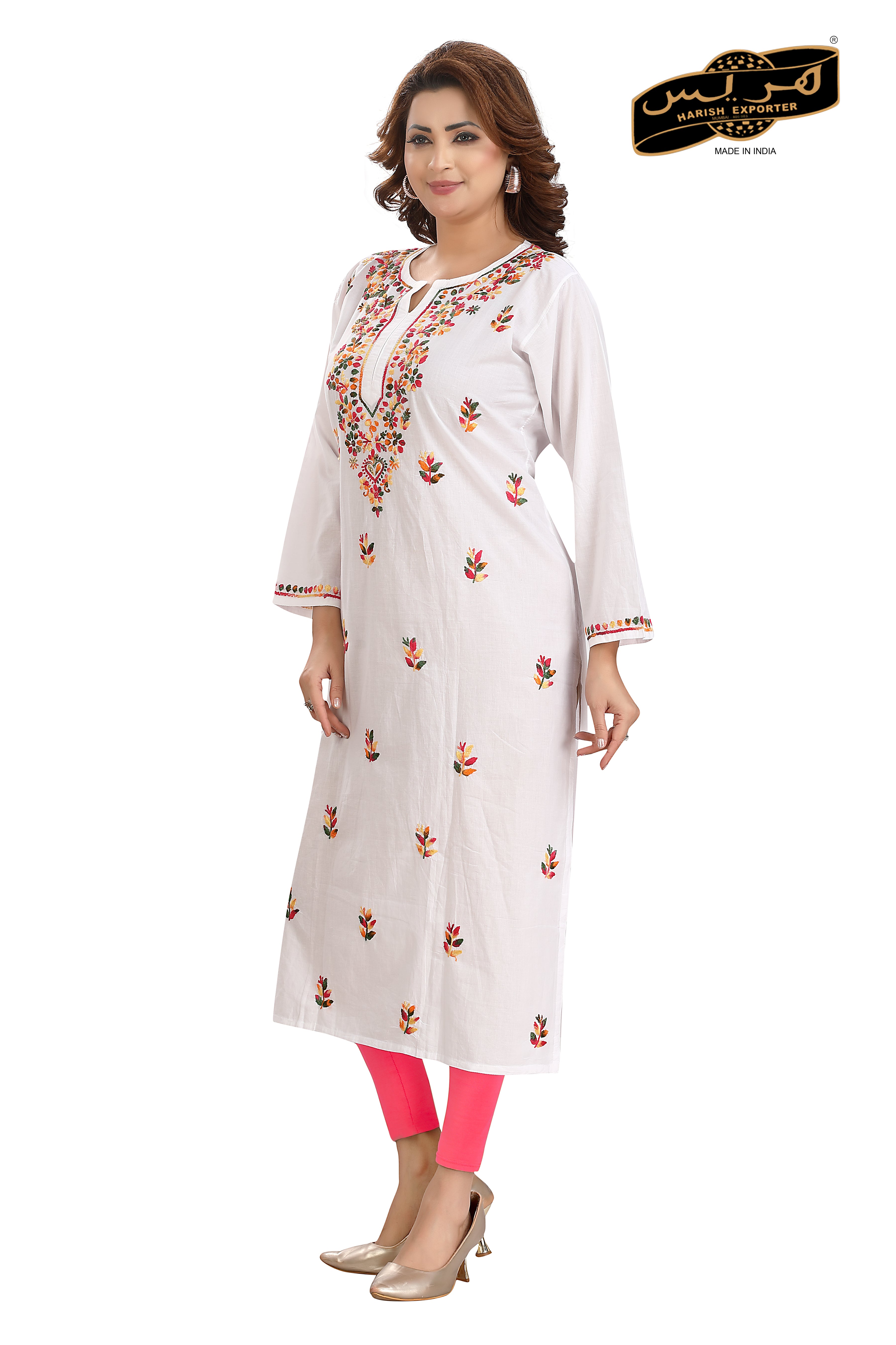 White Long Rayon Lucknowi Embroidered Kurti - Elegant & Stylish