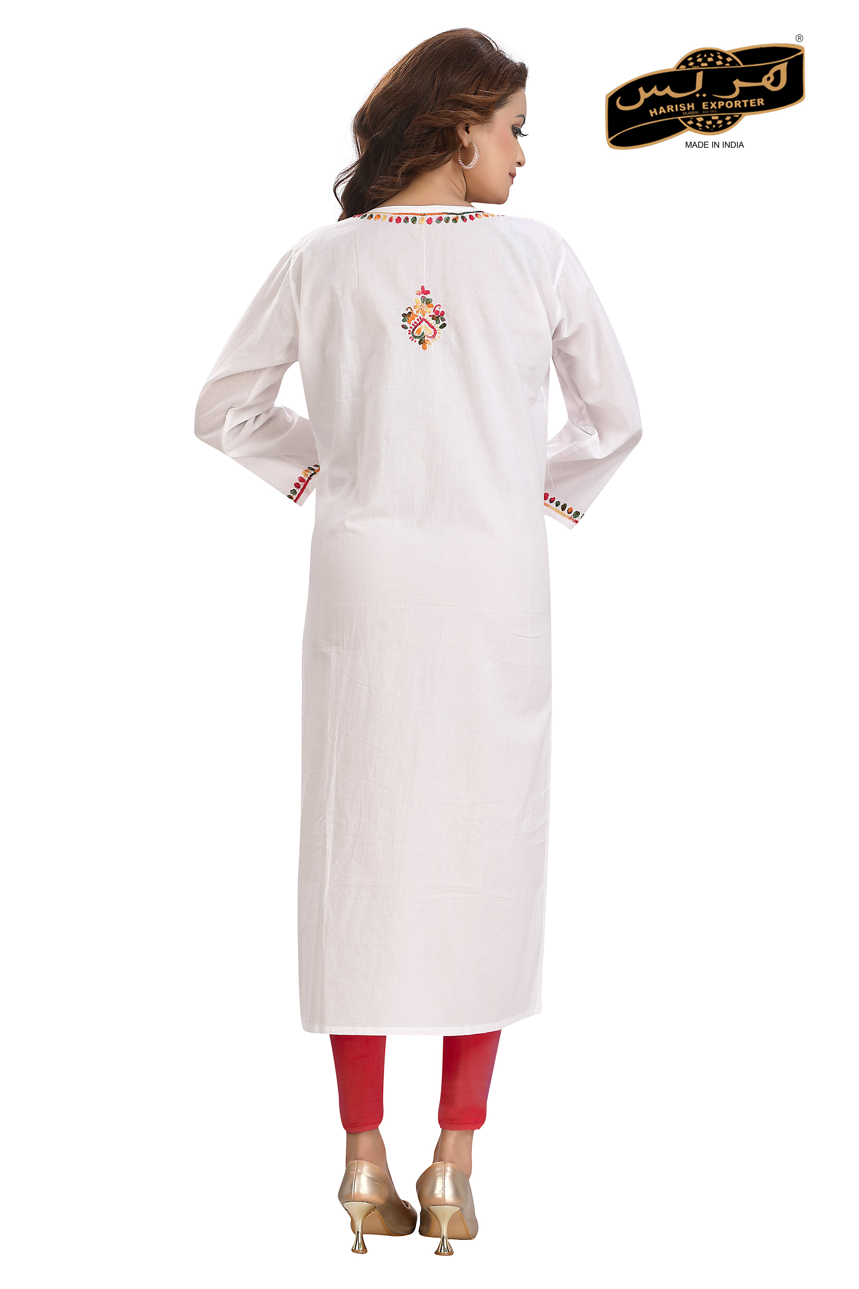 White Long Rayon Lucknowi Embroidered Kurti - Elegant & Stylish