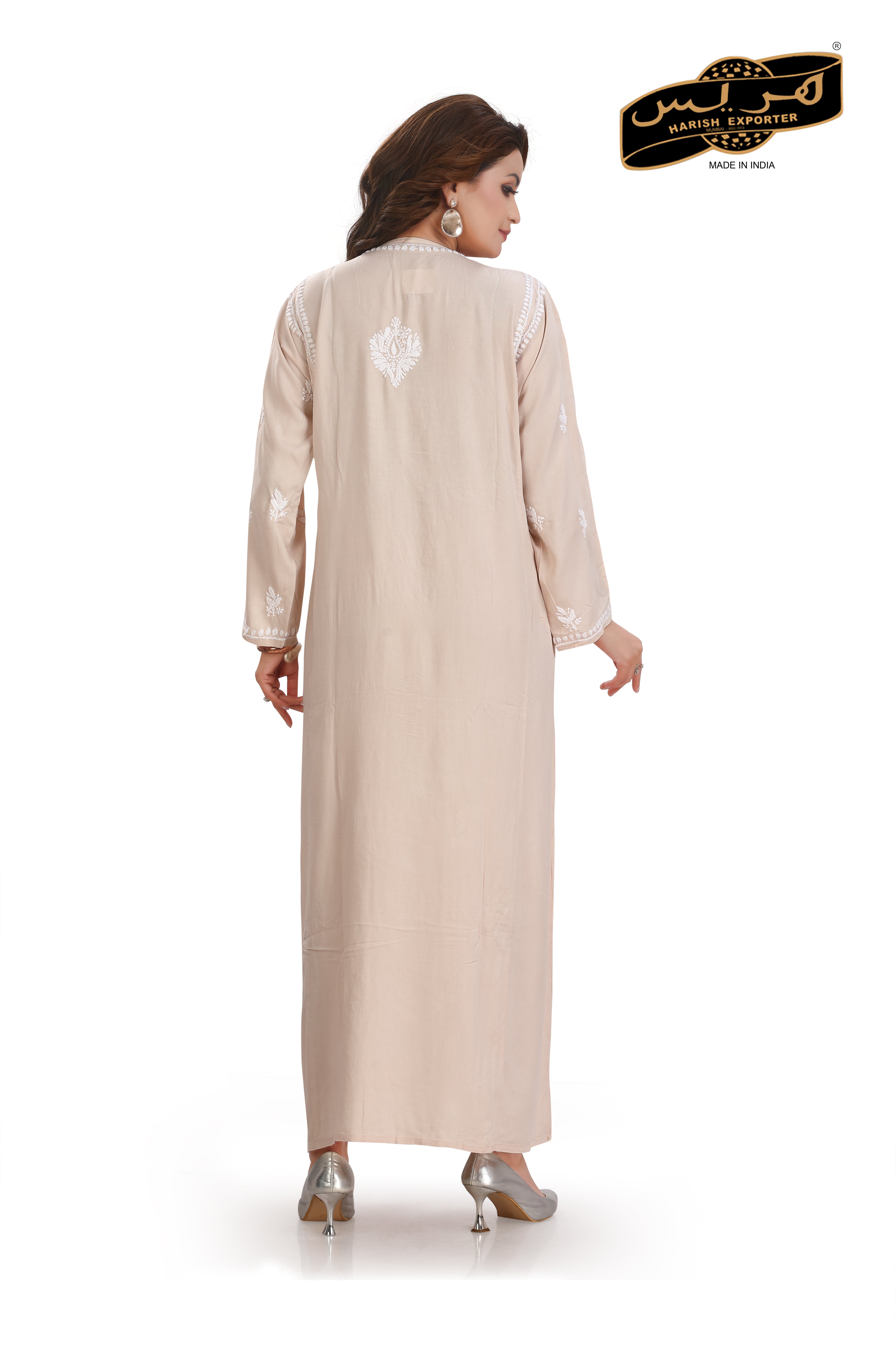 Lucknowi Rayon Beige Embroidered Kaftan - Elegant & Comfortable