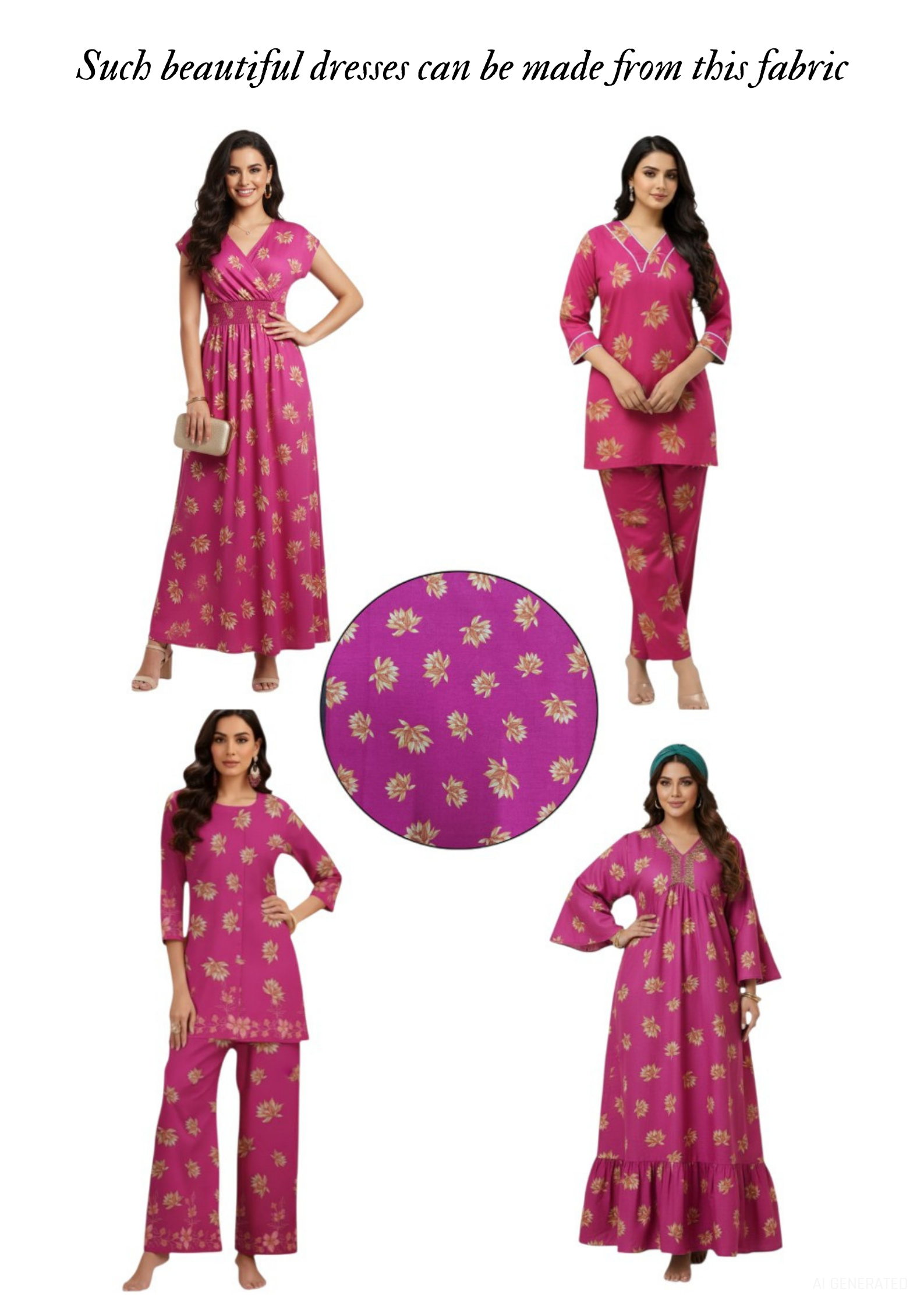 Lotus Floral Printed Art Silk Fabric