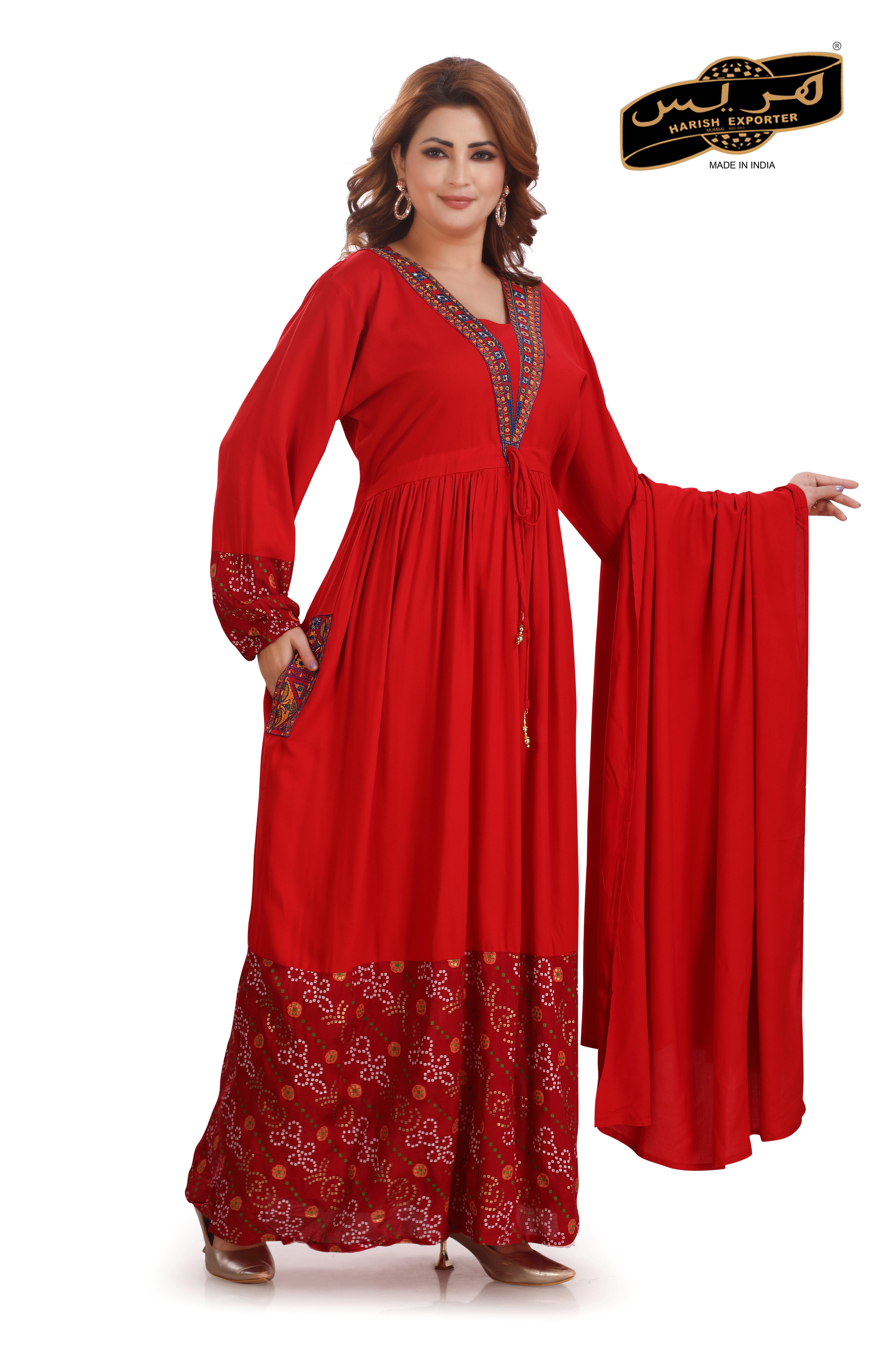 Red Long Rayon Kaftan - Stylish & Comfortable MC-01-DP-01