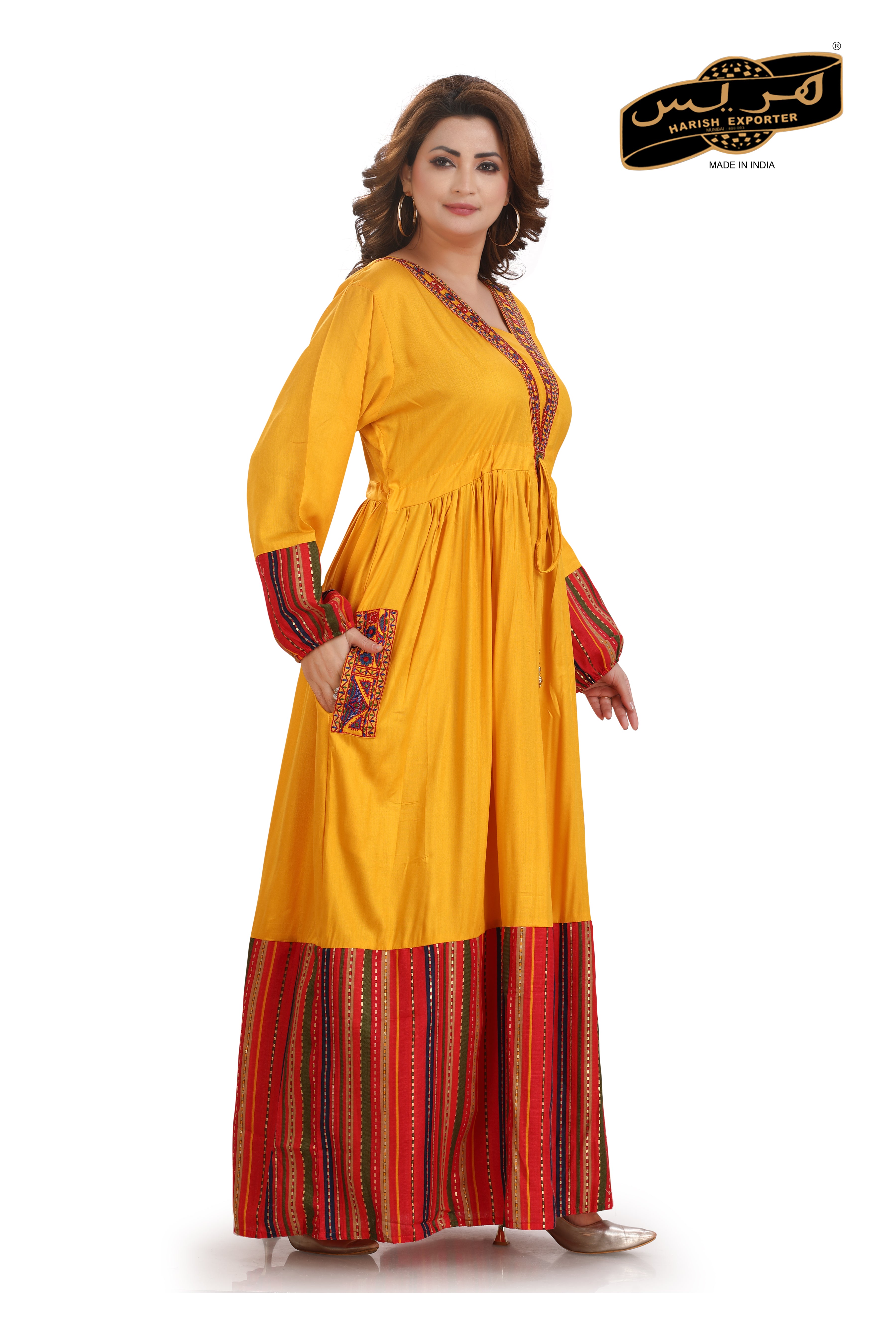 Mustard Long Rayon Kaftan - Elegant & Comfortable MC-01-DP