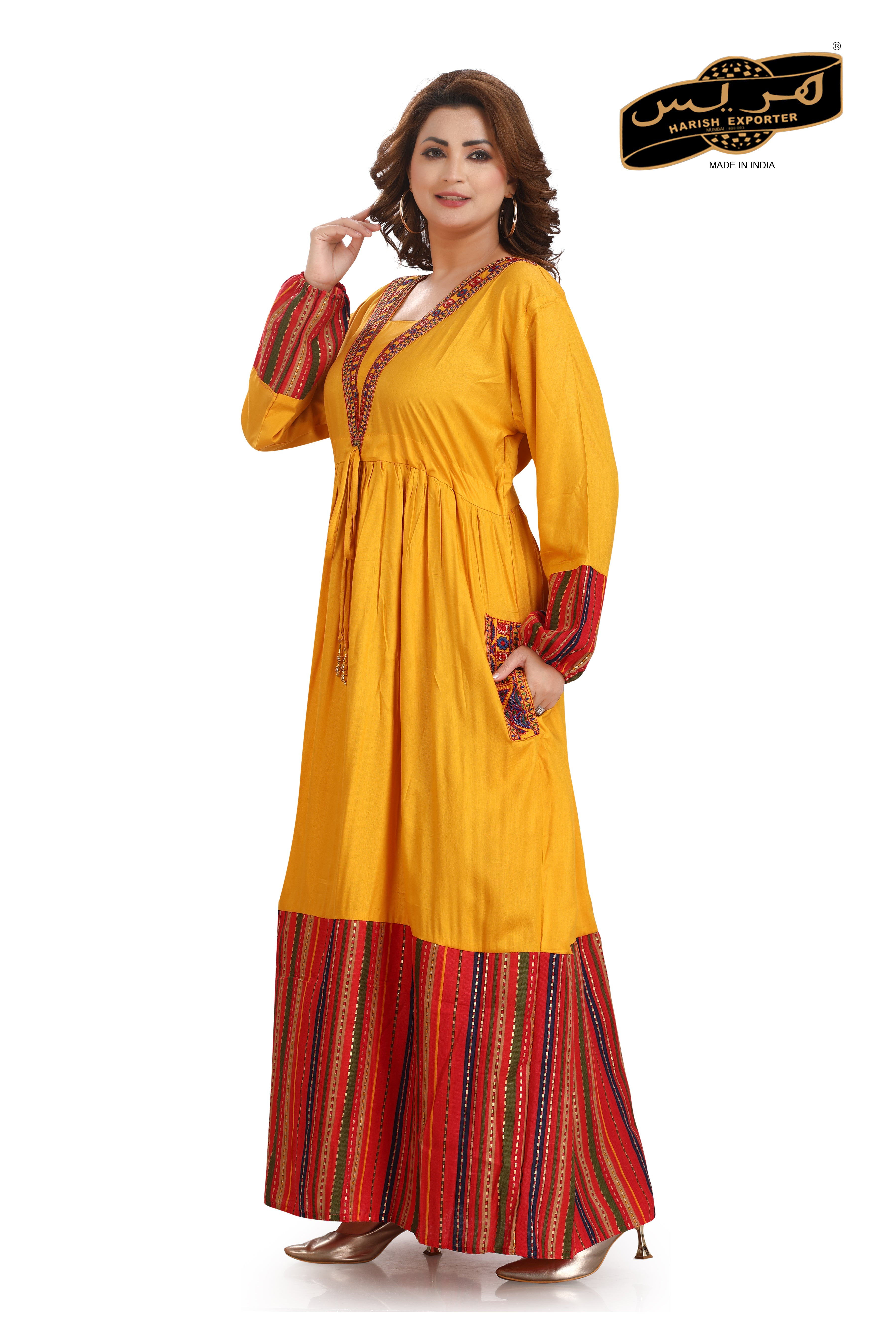 Mustard Long Rayon Kaftan - Elegant & Comfortable MC-01-DP
