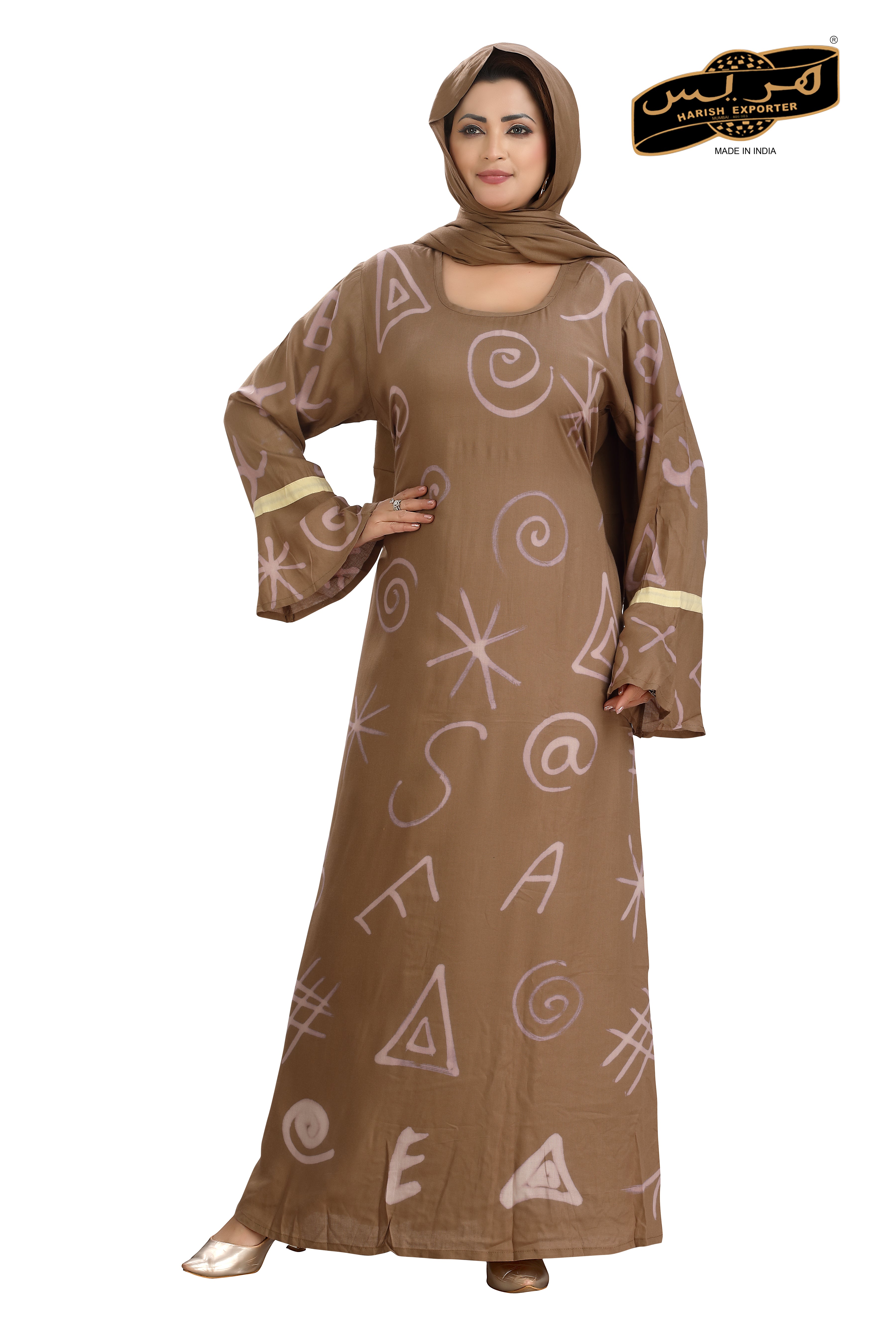 Chic Dark Brown Rayon Printed Gown with Dupatta MF_2133