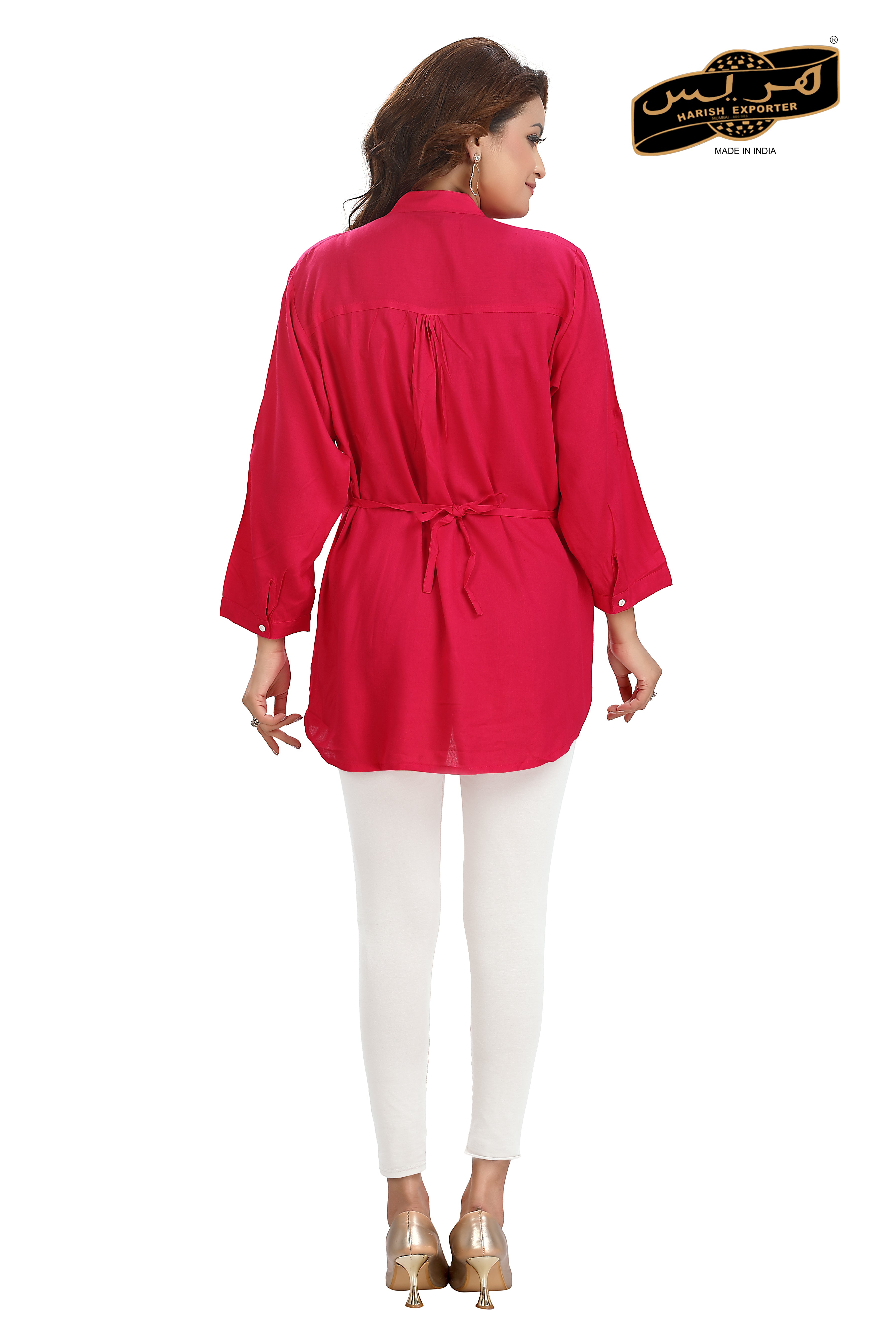 Solid Rayon Tunic with 3/4 Sleeves & Collar Neck - Casual & Office Wear MF-2189