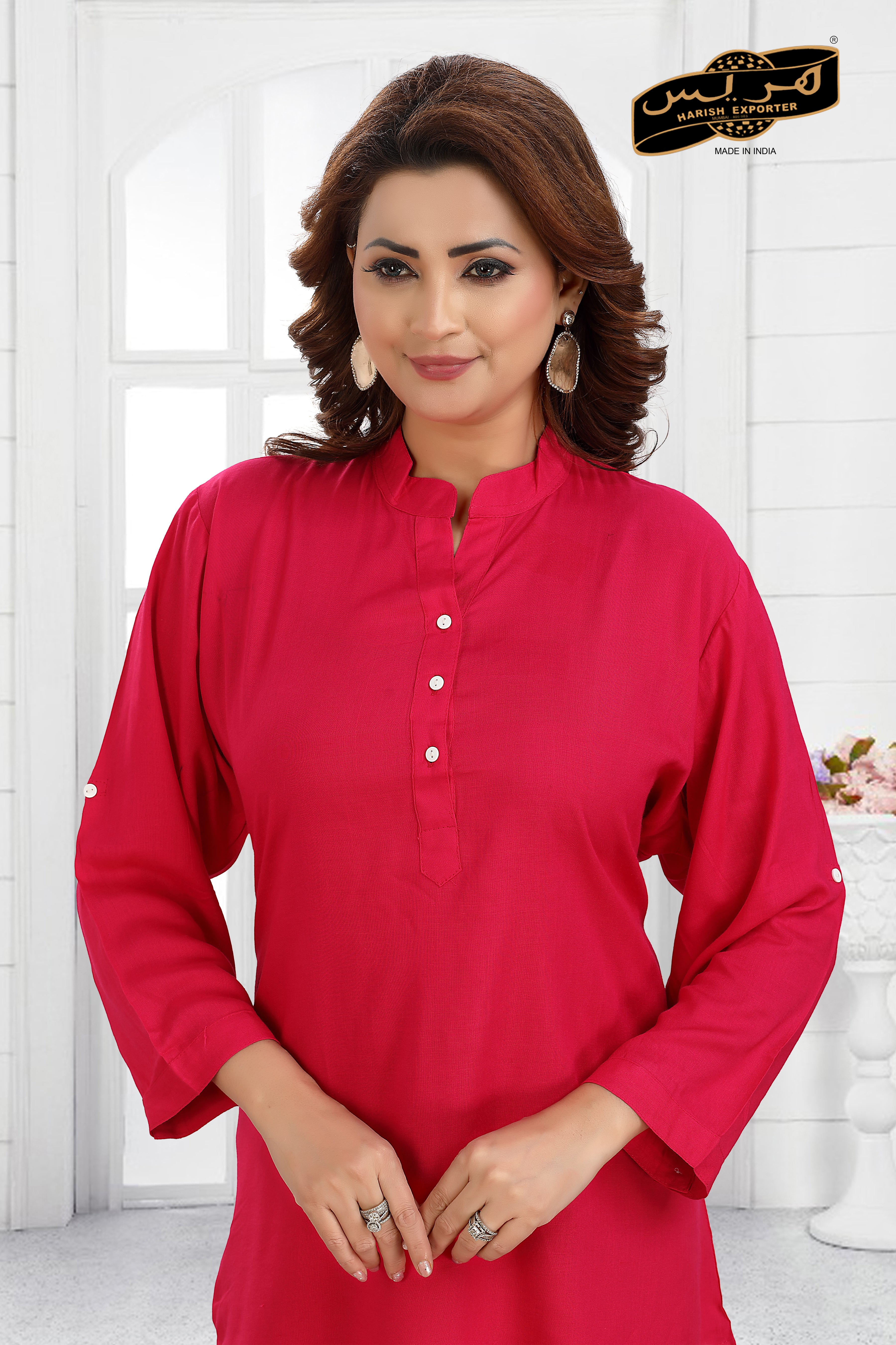 Solid Rayon Tunic with 3/4 Sleeves & Collar Neck - Casual & Office Wear MF-2189