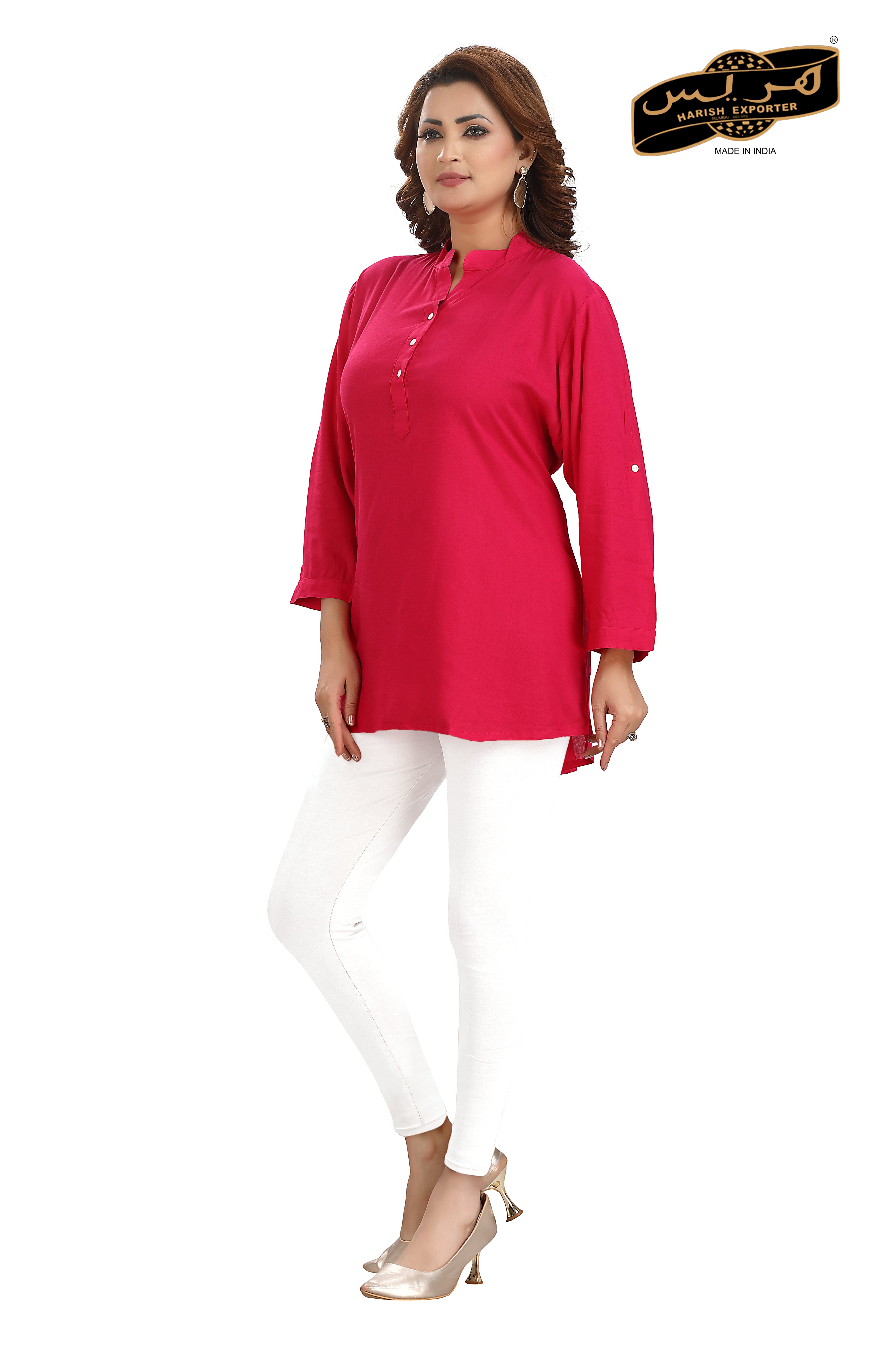 Solid Rayon Tunic with 3/4 Sleeves & Collar Neck - Casual & Office Wear MF-2189