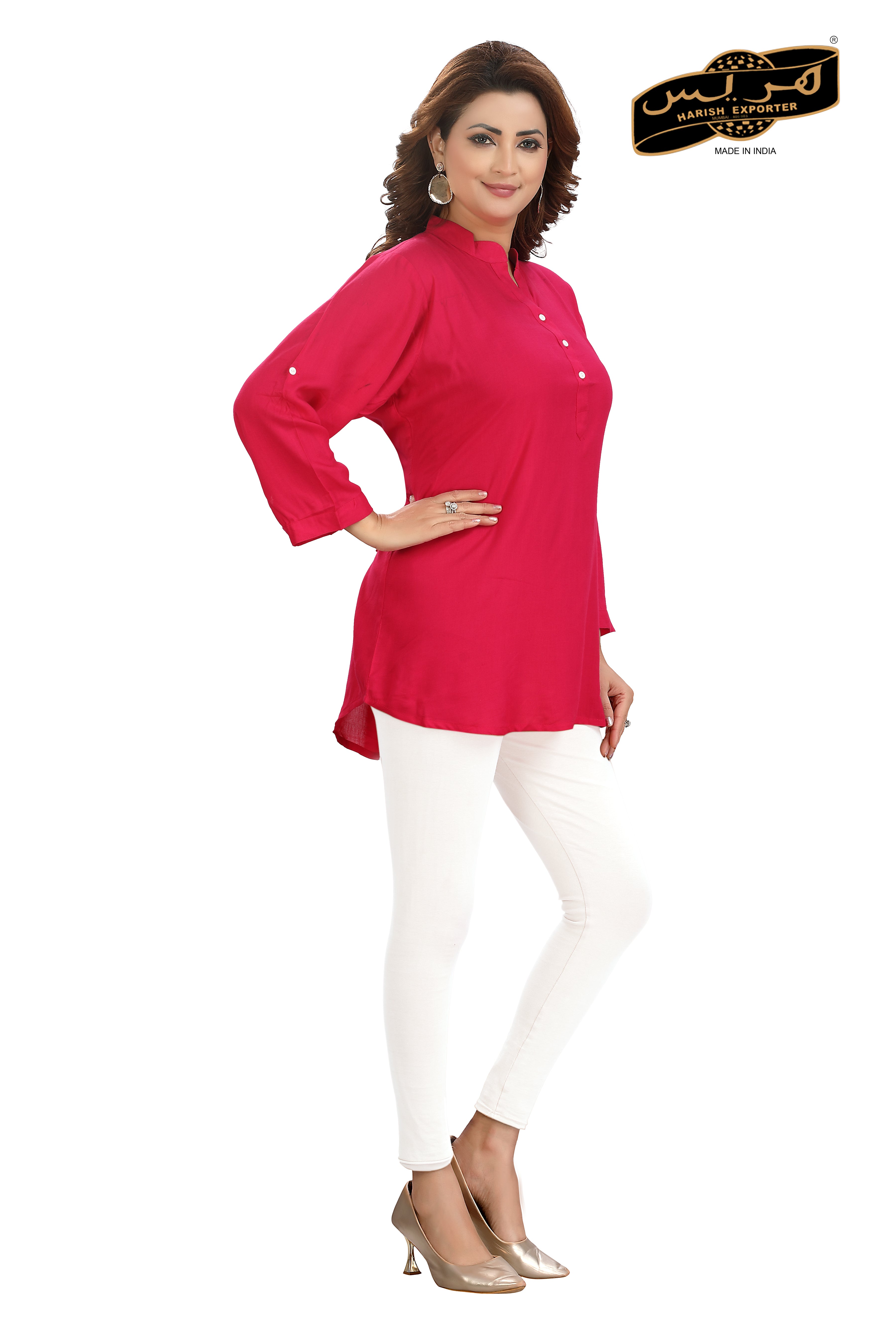 Solid Rayon Tunic with 3/4 Sleeves & Collar Neck - Casual & Office Wear MF-2189