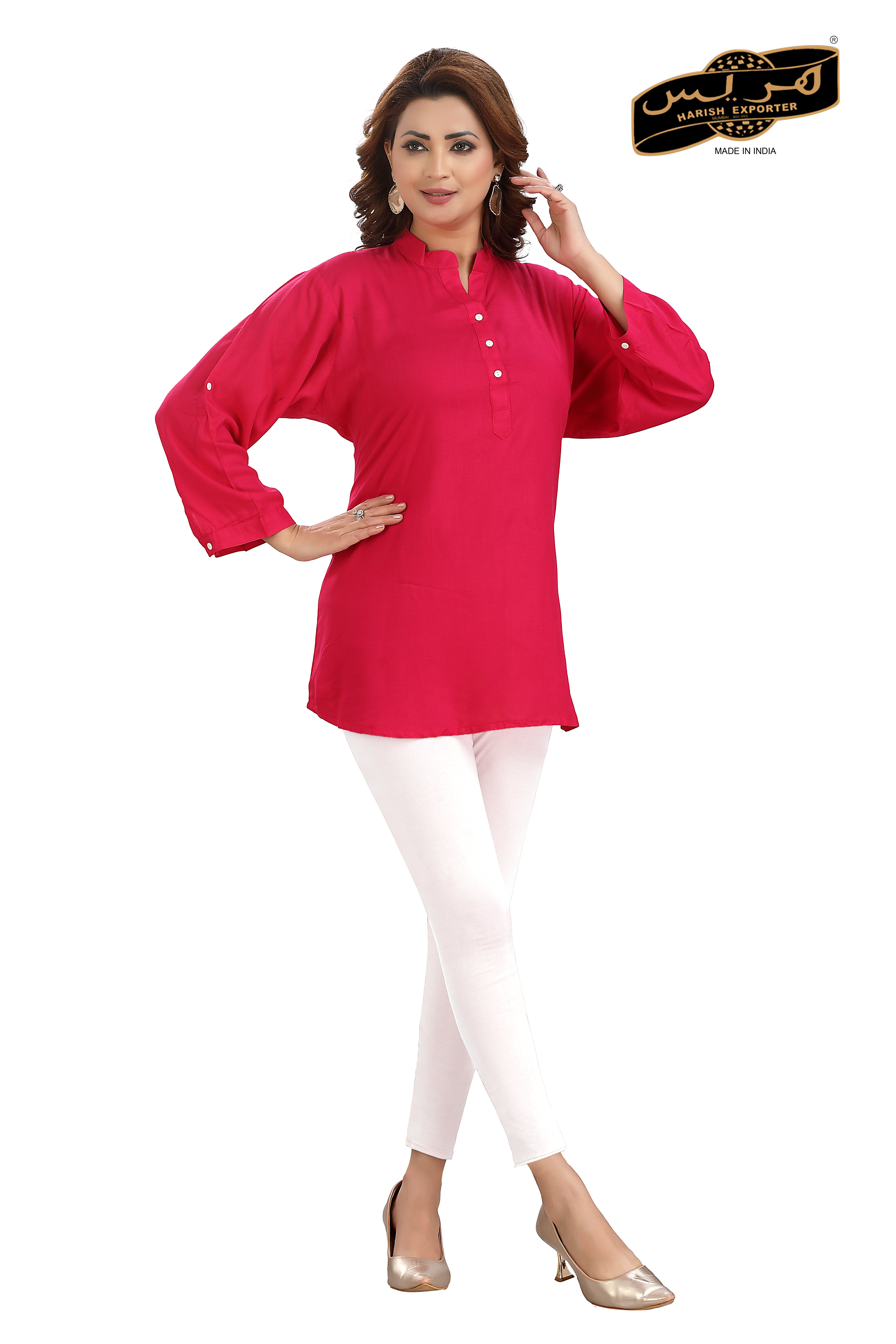 Solid Rayon Tunic with 3/4 Sleeves & Collar Neck - Casual & Office Wear MF-2189