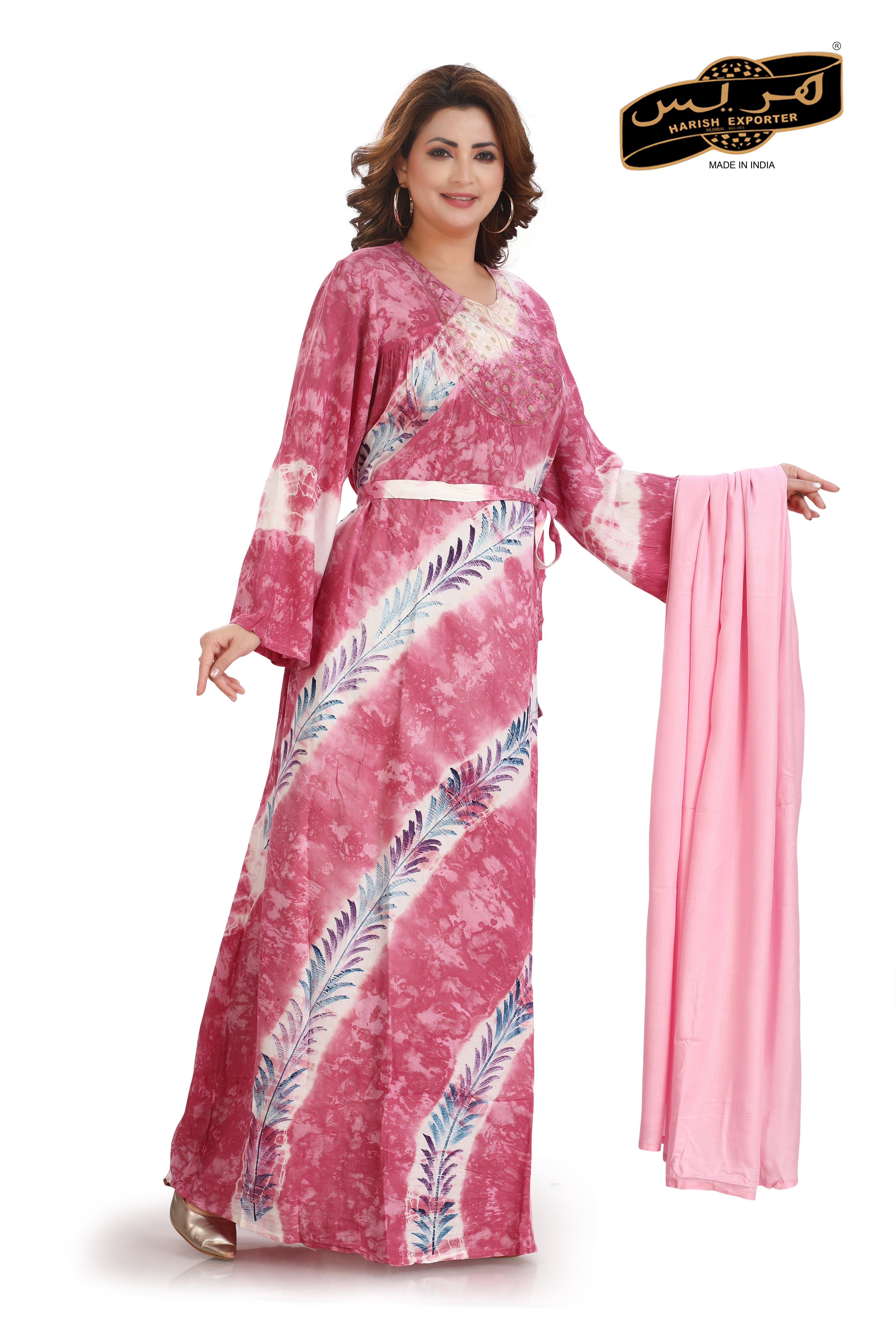 Elegant Rayon Long Pink Kaftan - Comfortable & Stylish MF-2227