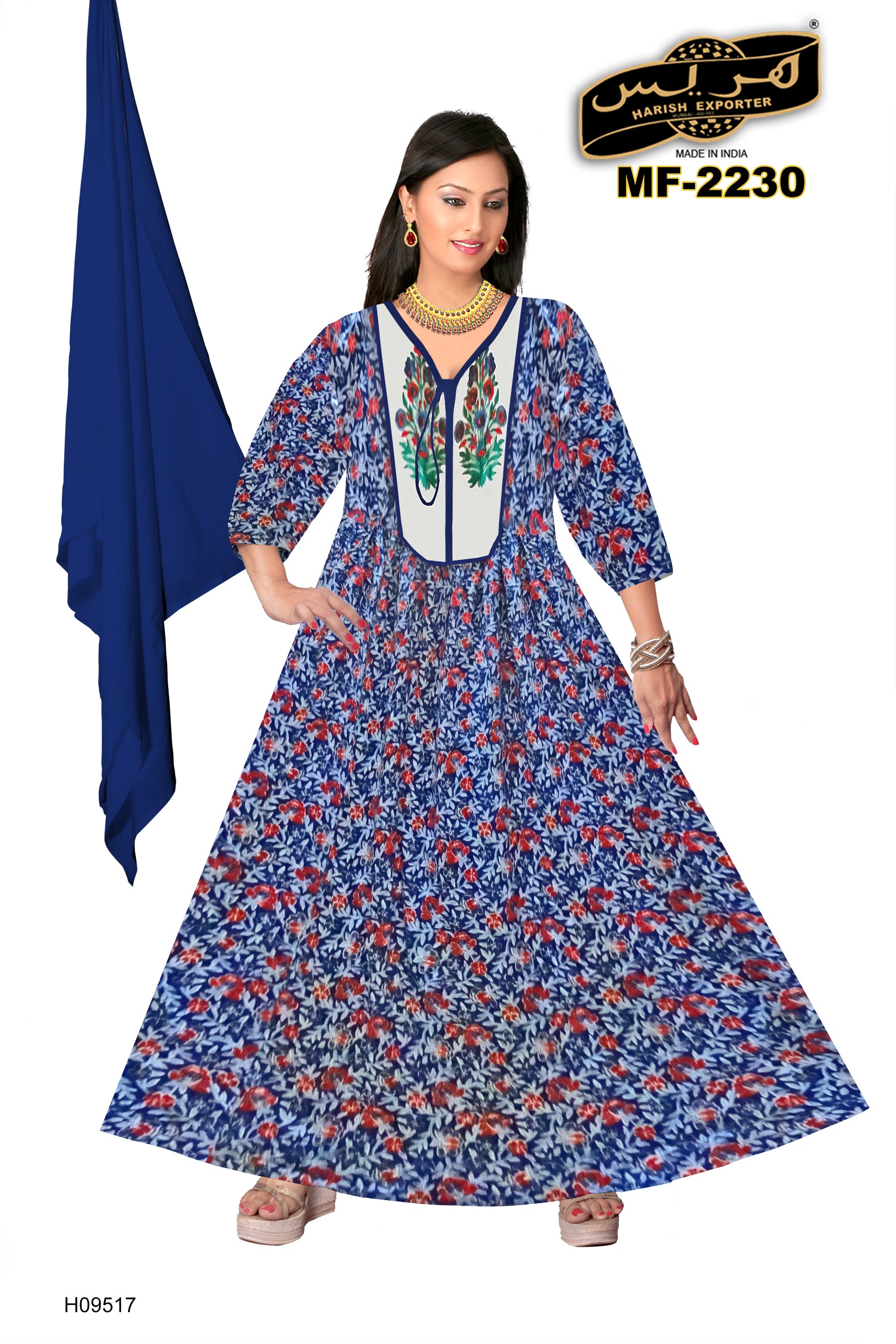 Blue Mix Pattern Rayon Umbrella Gown – Elegant & Comfortable MF-2230-H09517