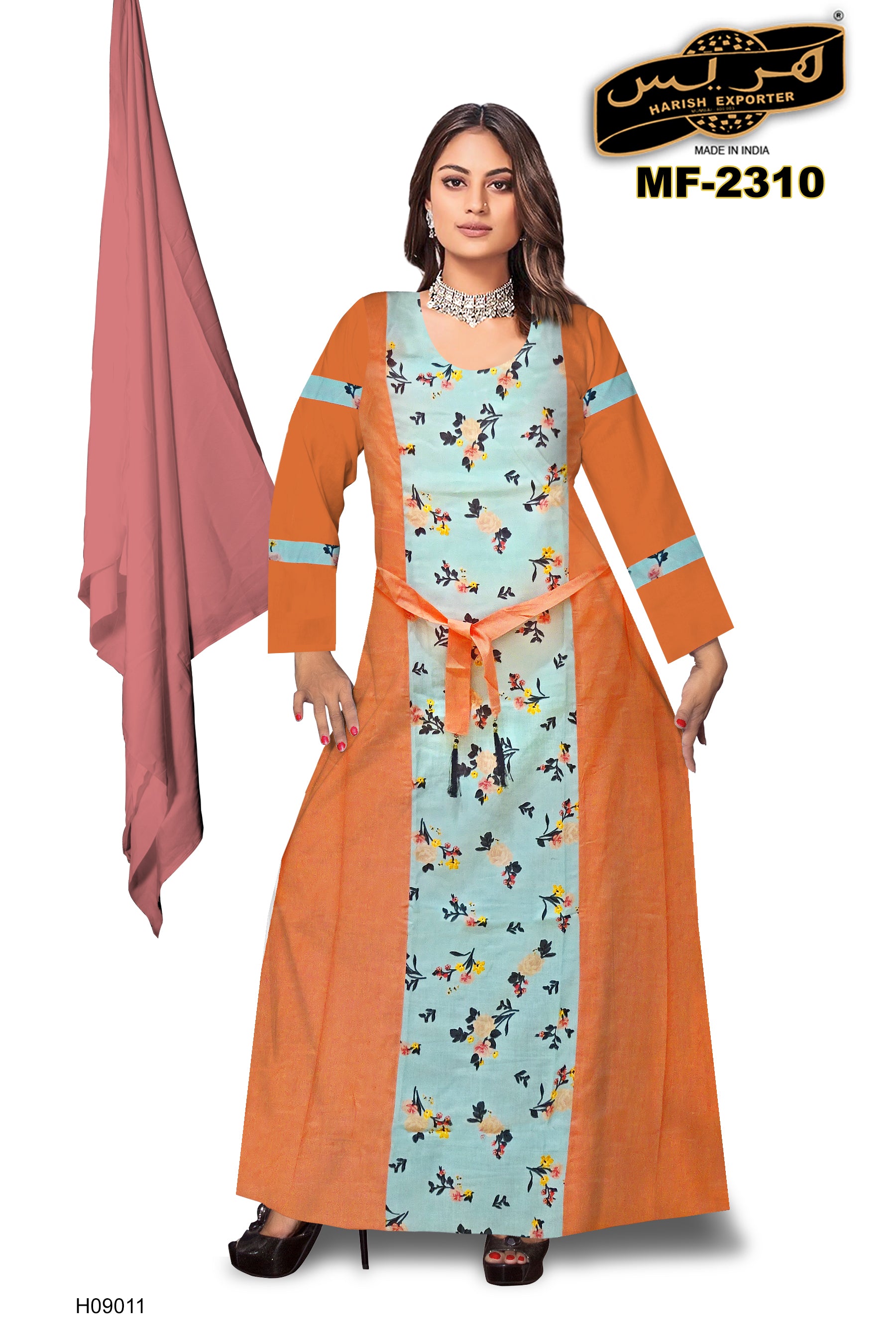 Rayon Orange & Sea Green Gown – Vibrant & Elegant MF-2310-H09011