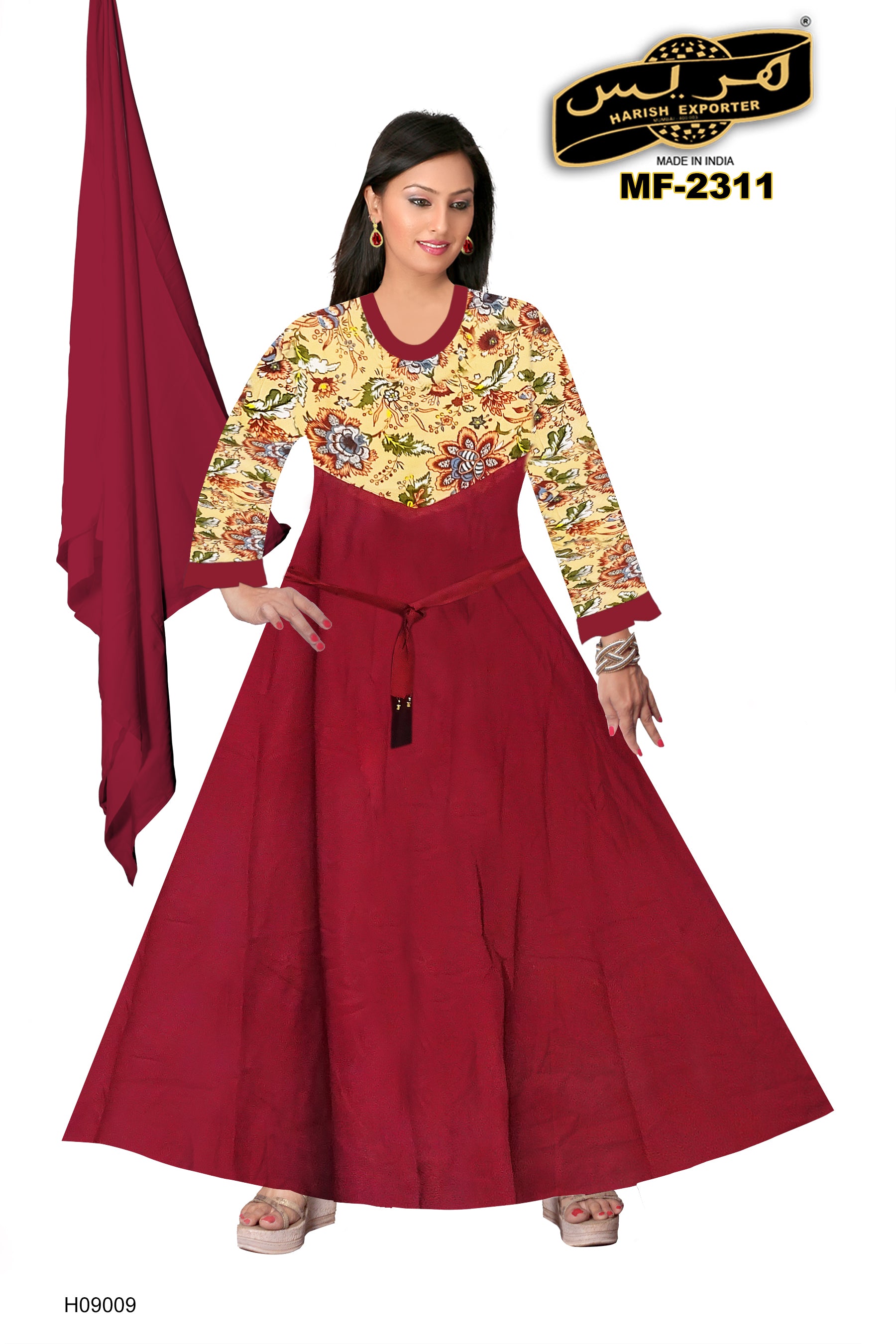 Red Mix Pattern Rayon Maxi Dress – Bold & Stylish MF-2311-H09009