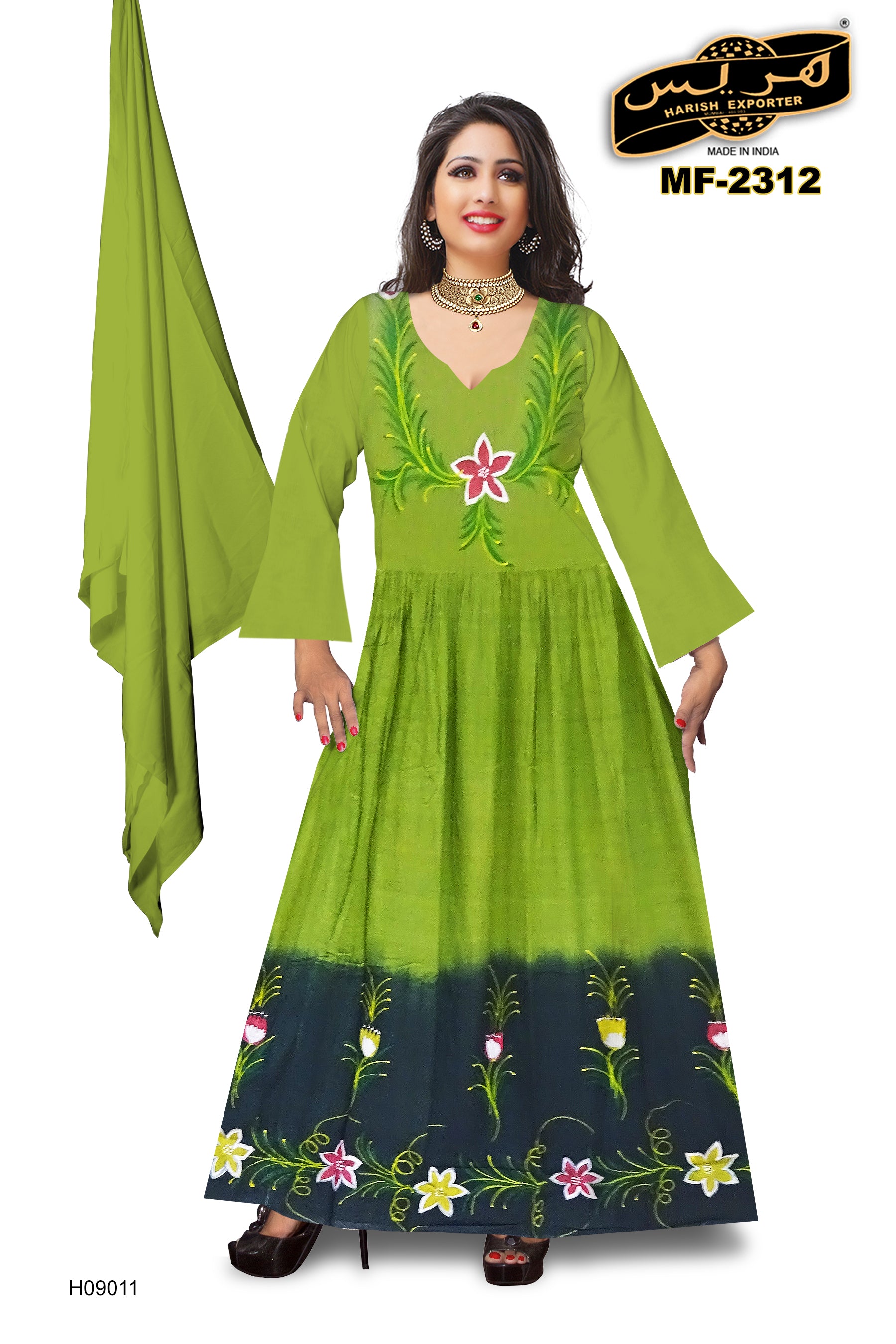 Green Floral Design Rayon Gown – Elegant & Comfortable MF-2312-H09011