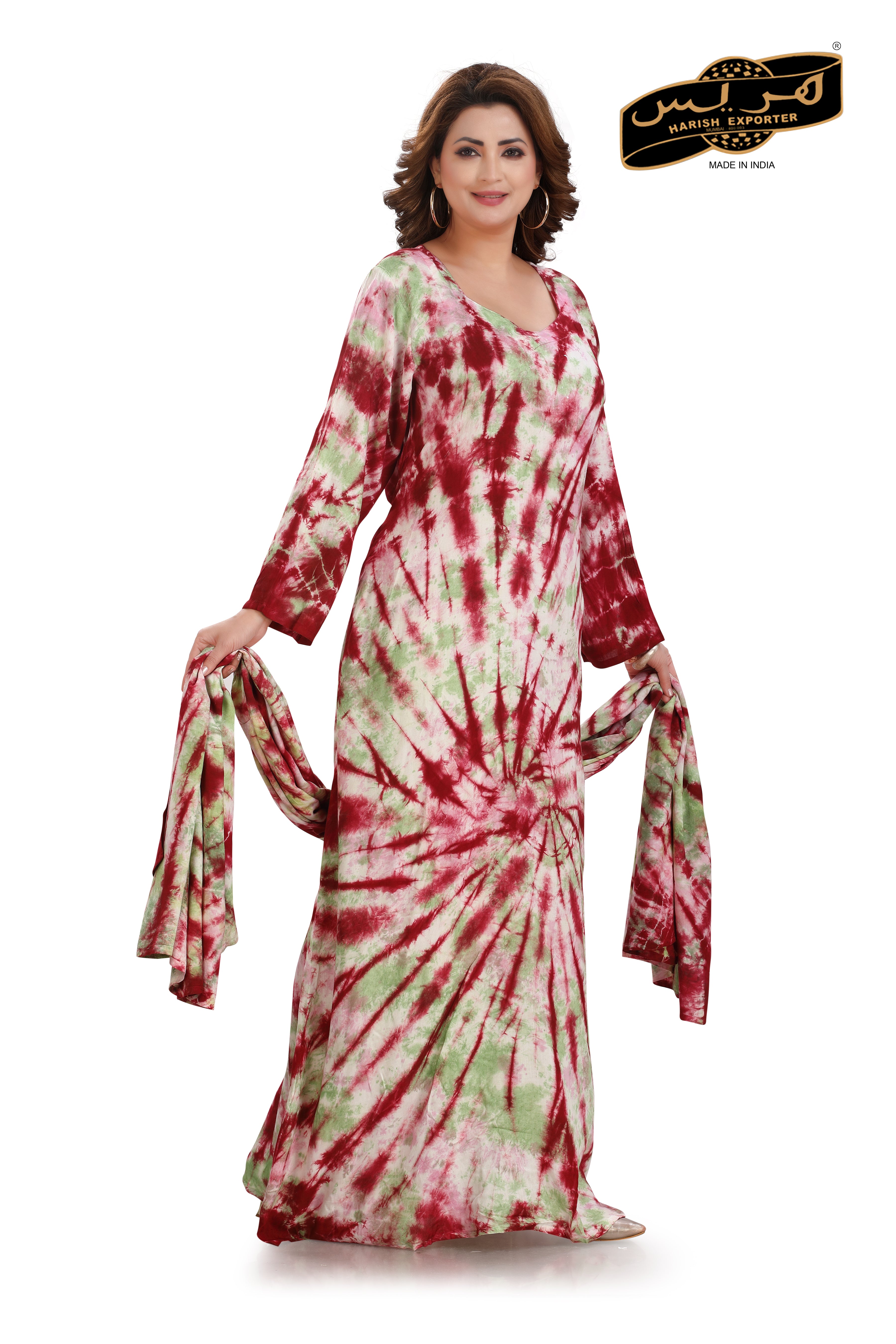 Trendy Tie-Dye Rayon Long Kaftan | Comfortable & Stylish MF-DP-01
