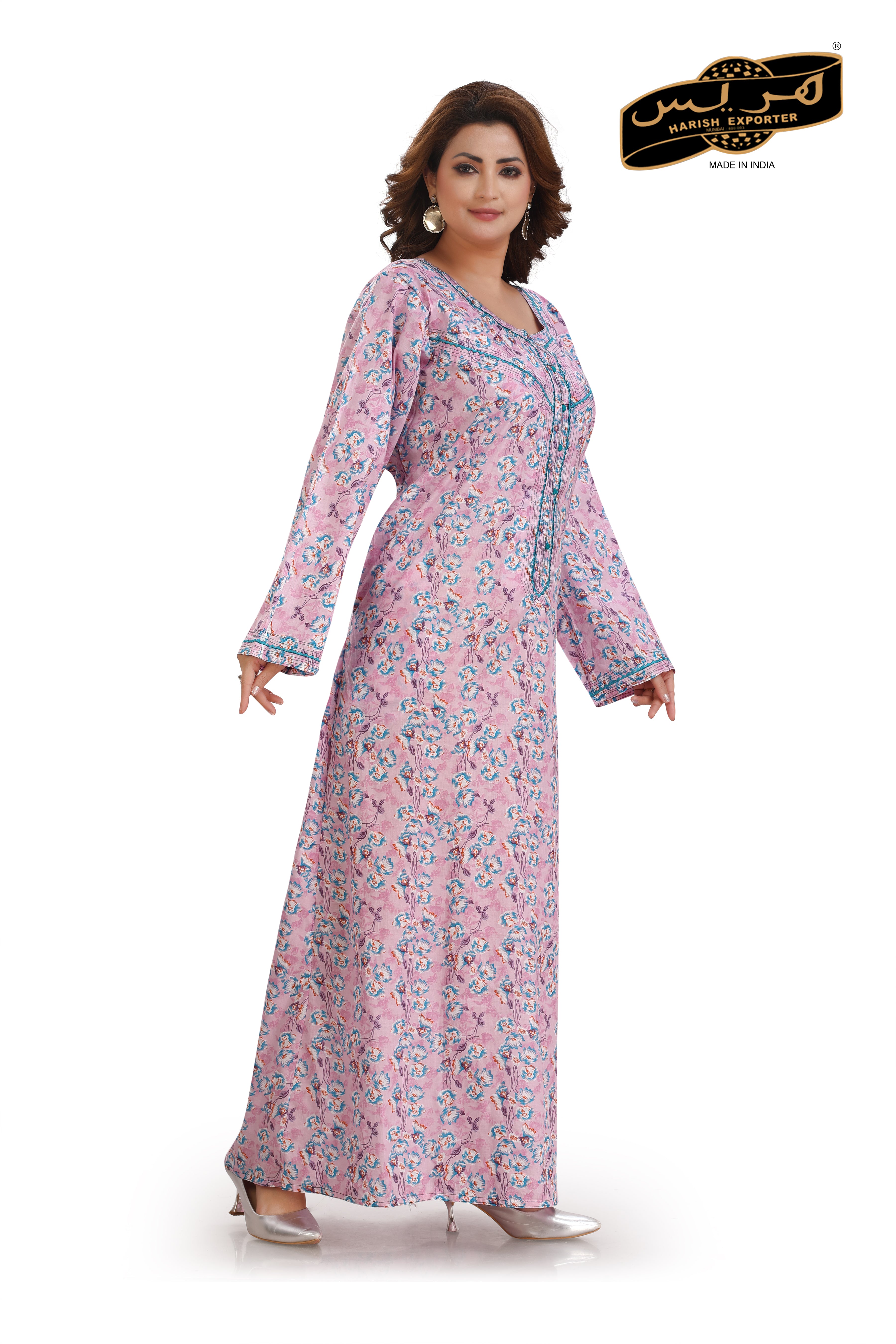 Full Sleeves Embroidered Liberty Nightgown - Cotton Ankle Length - PP-340