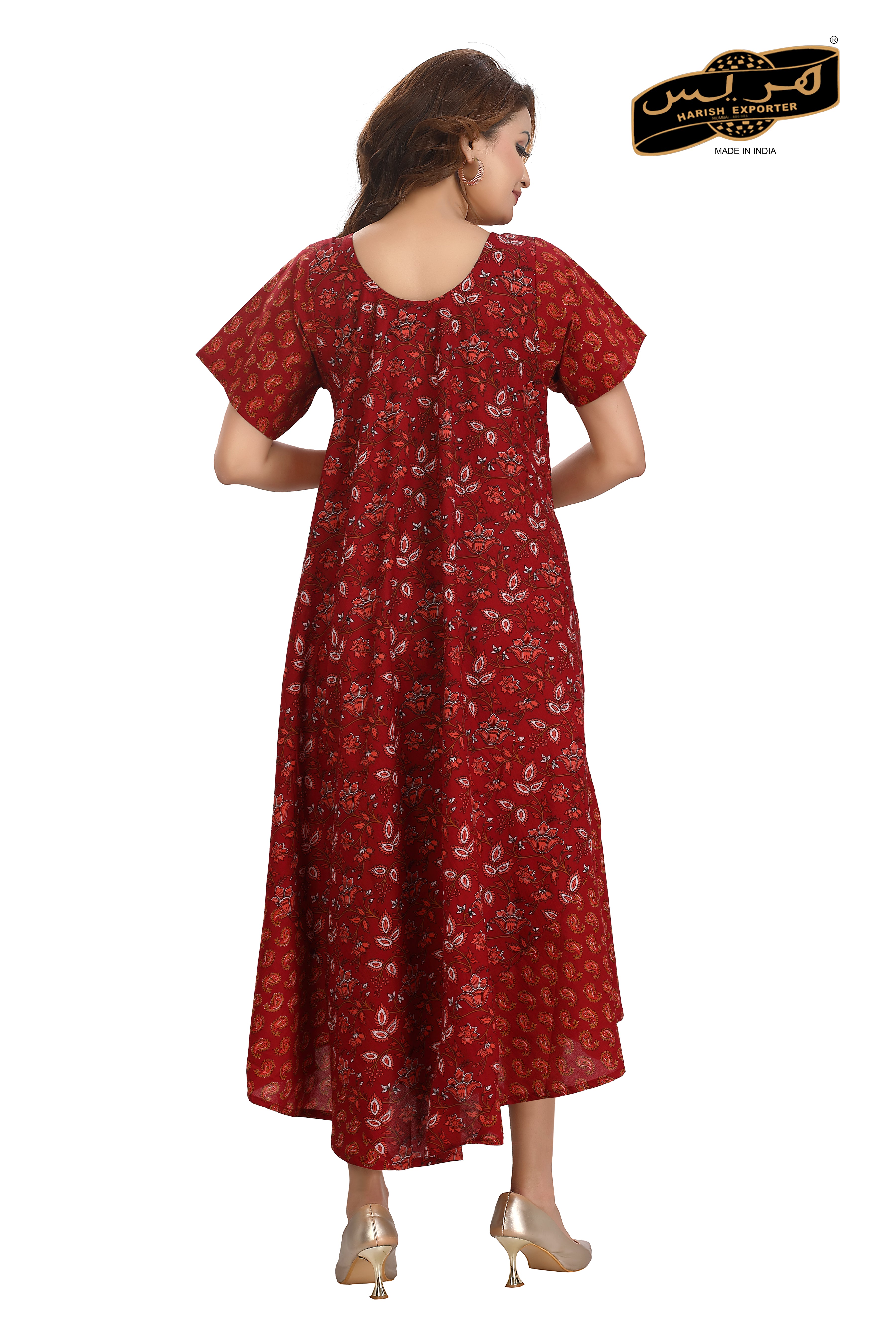 Cotton Printed Floral Midi Half Sleeve Dress - Fresh & Stylish SH-103