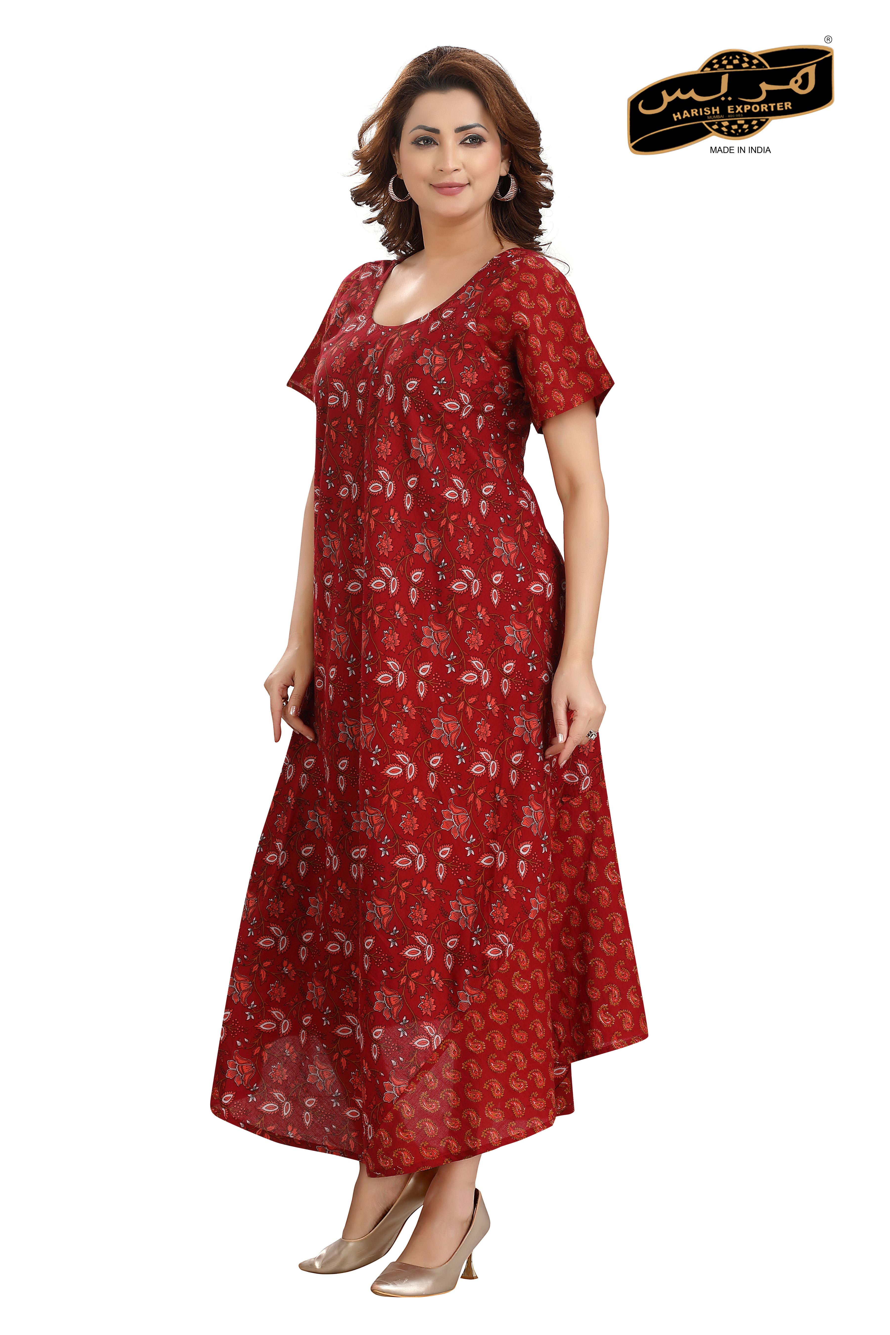 Cotton Printed Floral Midi Half Sleeve Dress - Fresh & Stylish SH-103