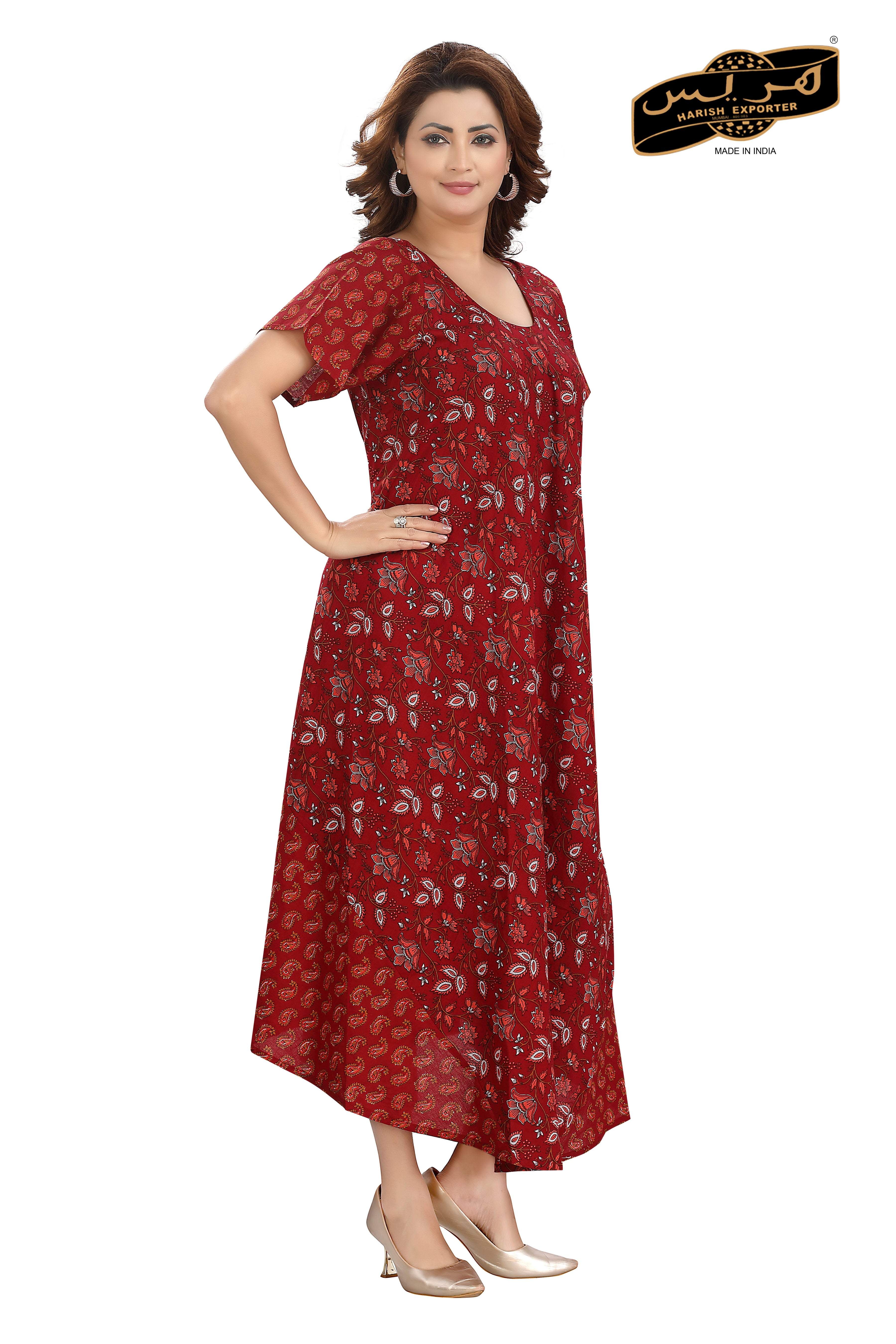 Cotton Printed Floral Midi Half Sleeve Dress - Fresh & Stylish SH-103