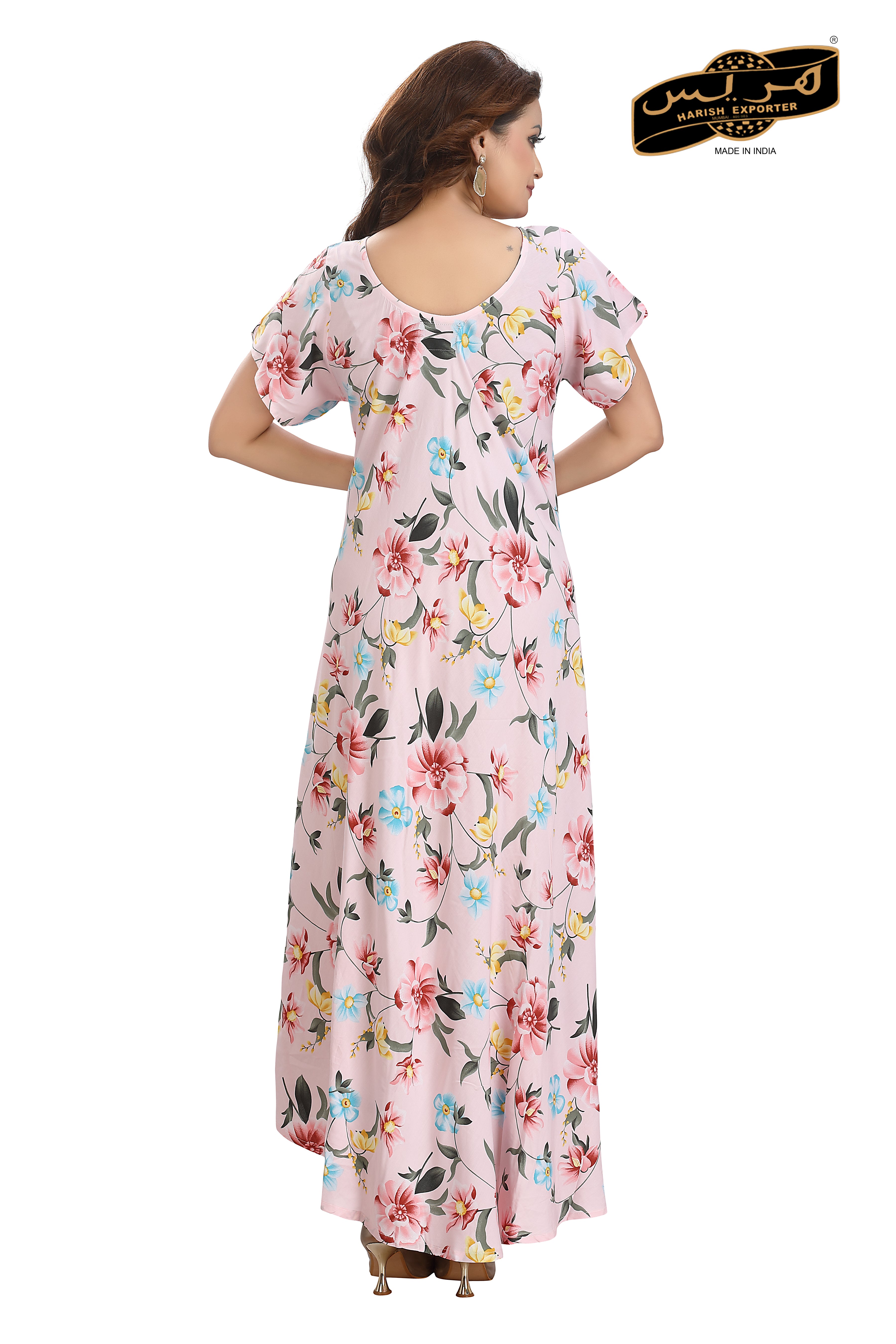 Cotton Pink Floral Printed Half Sleeve Midi Dress - Charming & Elegant SH-103-01