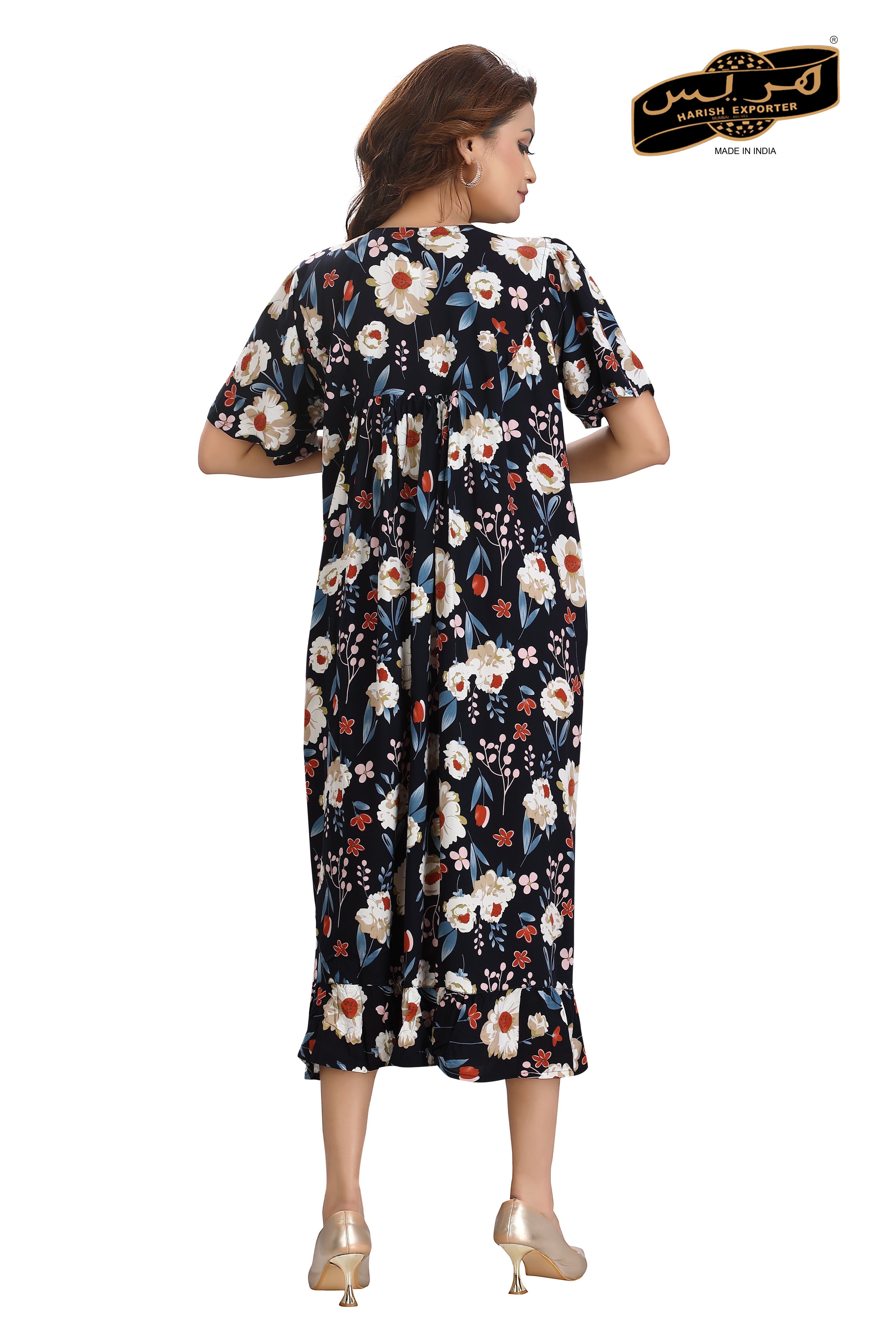 Cotton Flared & Floral Knee-Length Midi Dress - Stylish & Comfortable SH-2410