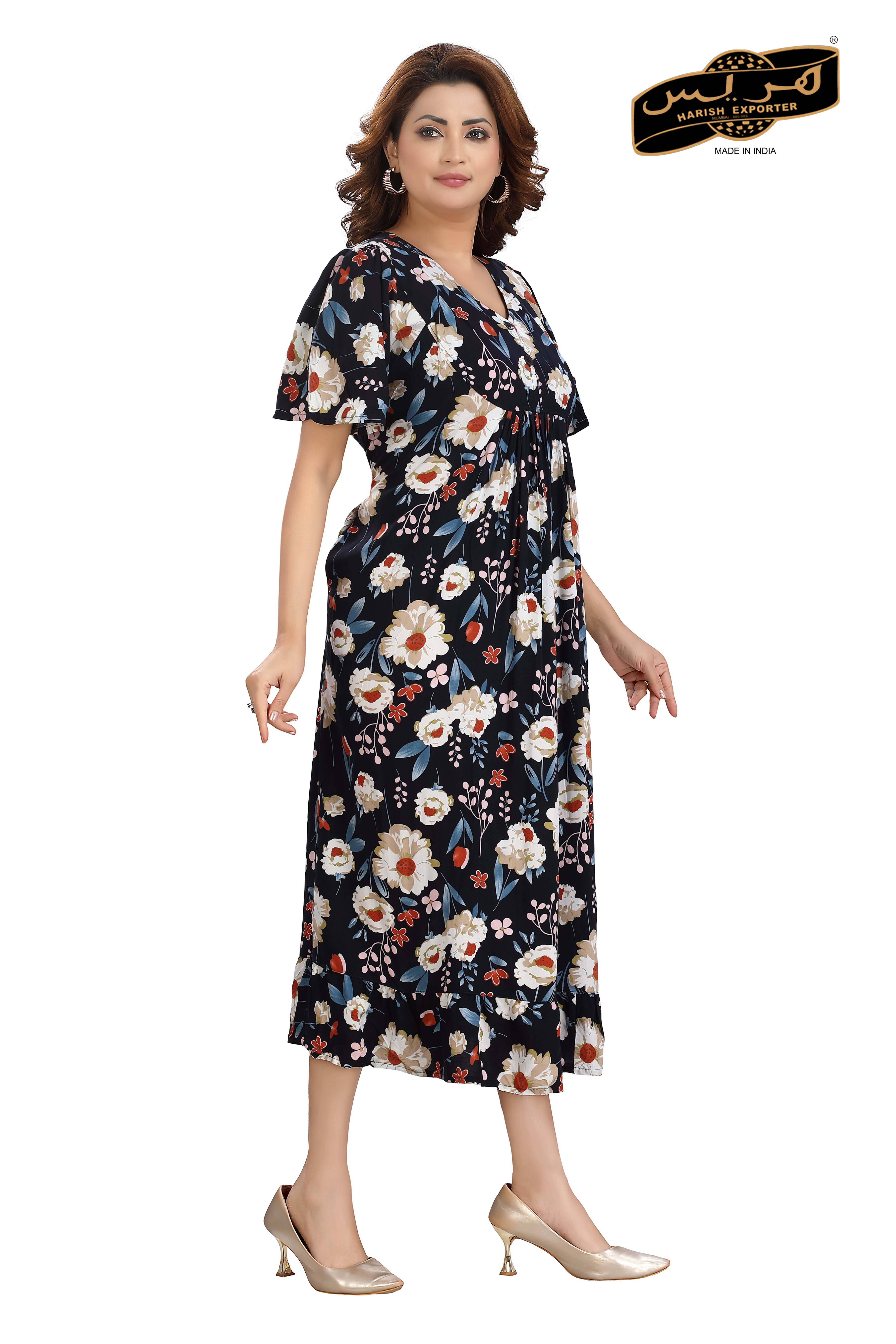 Cotton Flared & Floral Knee-Length Midi Dress - Stylish & Comfortable SH-2410