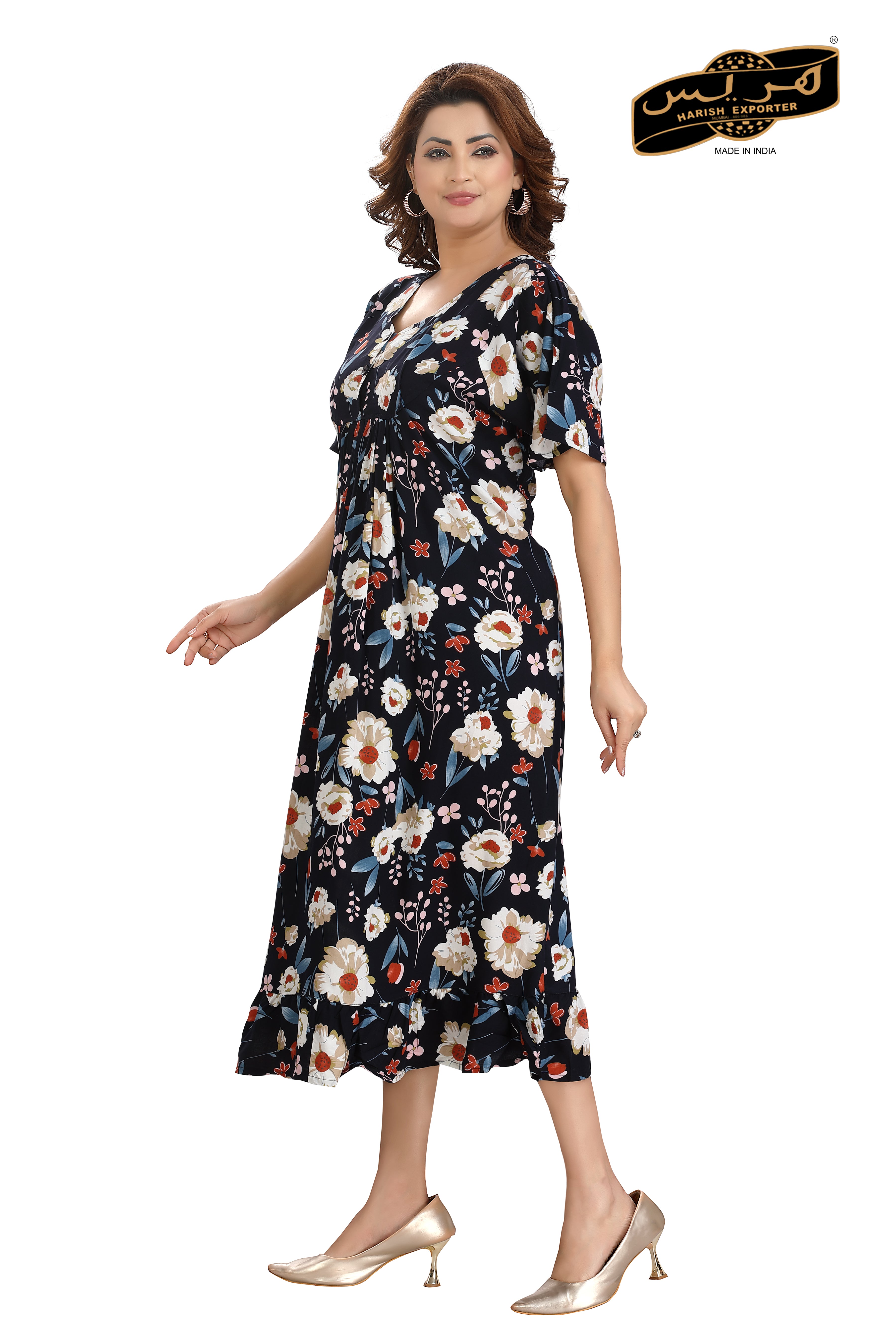 Cotton Flared & Floral Knee-Length Midi Dress - Stylish & Comfortable SH-2410