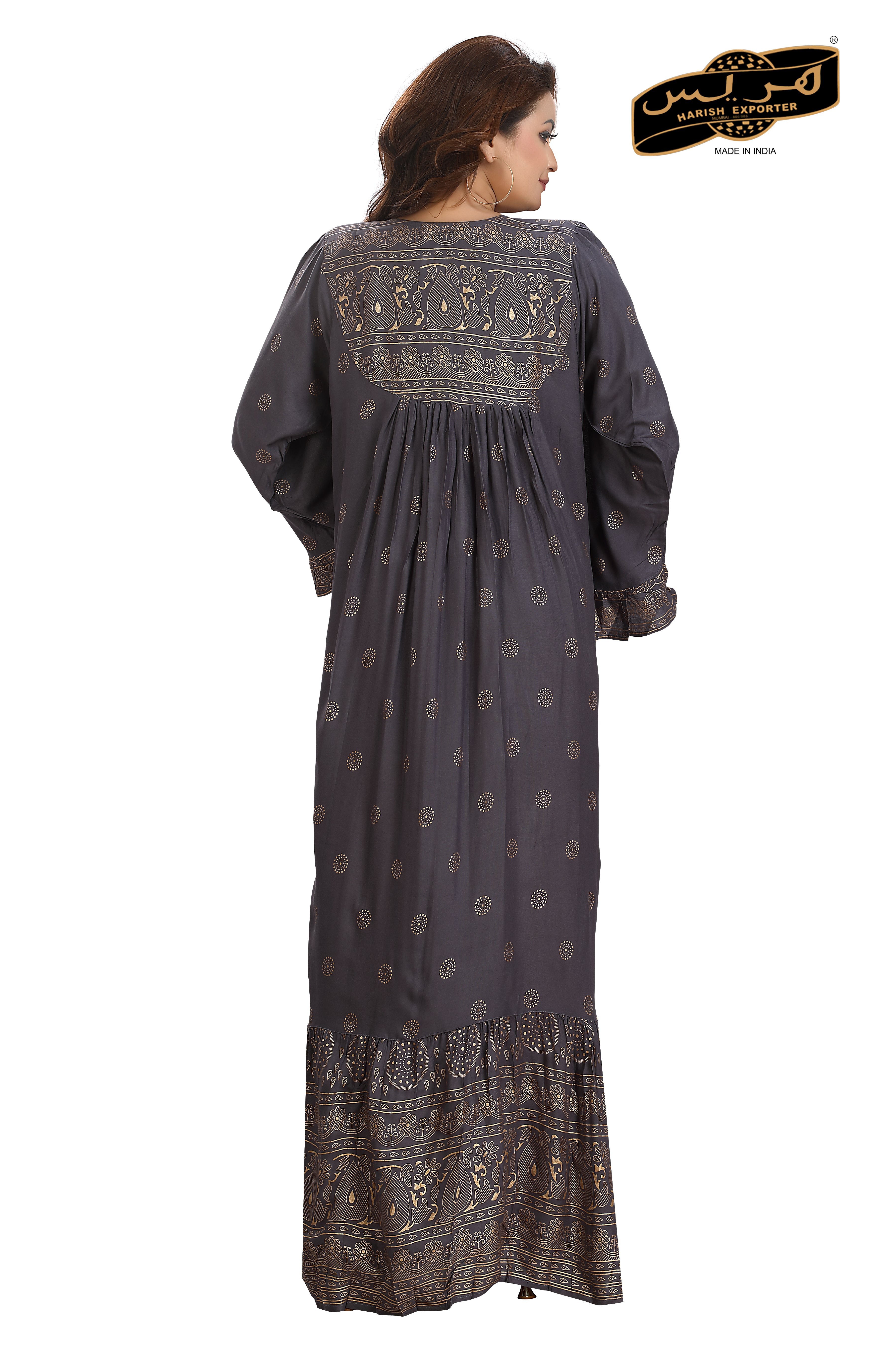 Cotton Dark Grey Cotton Embroidered Kaftan - Elegant & Comfortable SH-251