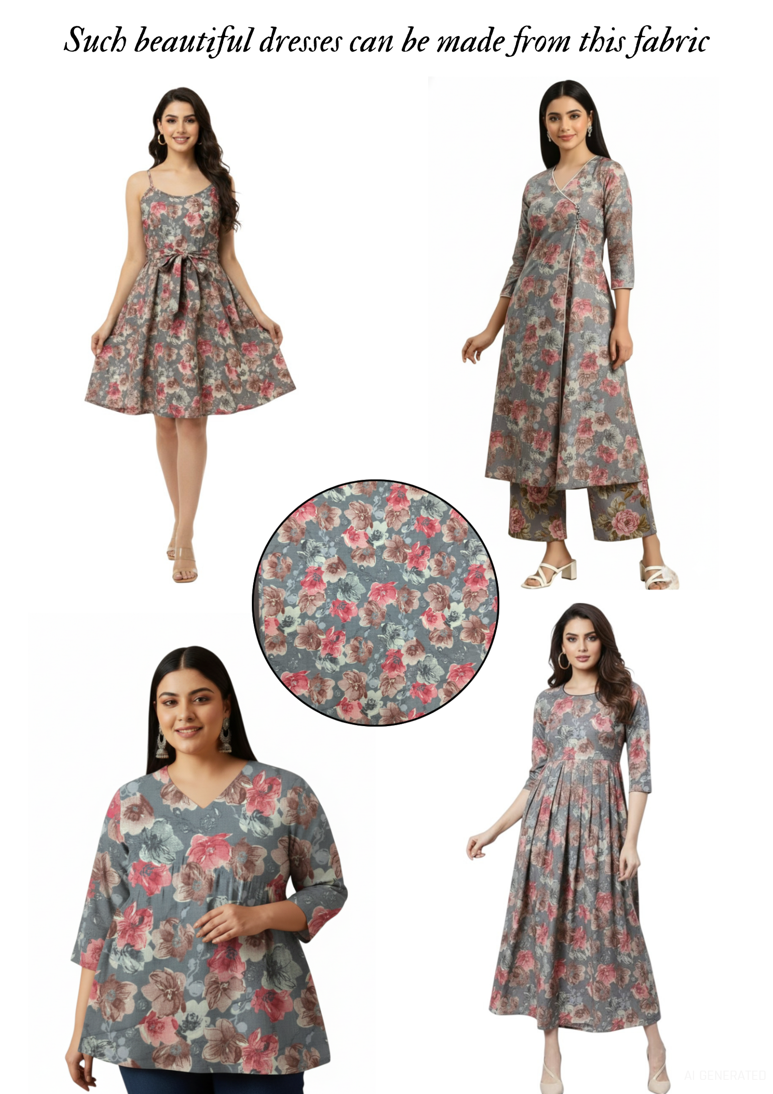 Elegant Floral Printed Fabric – Perfect for Dresses, Kurtis & Tops