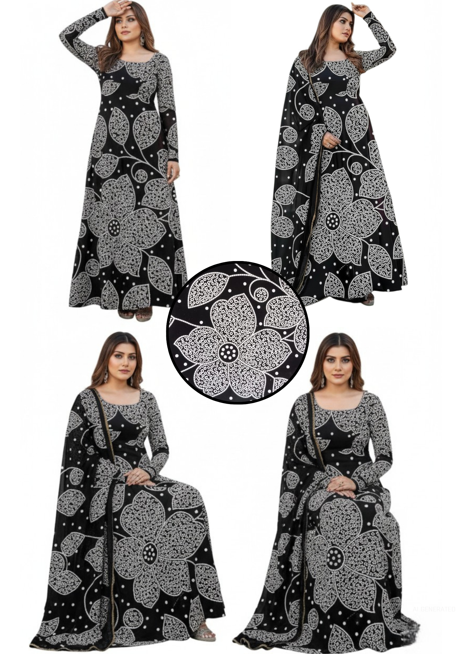 Black & White Bold Floral Cotton Fabric