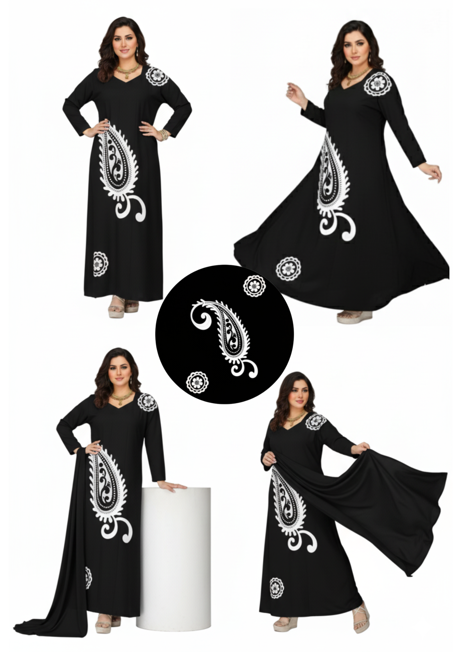 Black Cotton Fabric with White Paisley Print With Dupatta