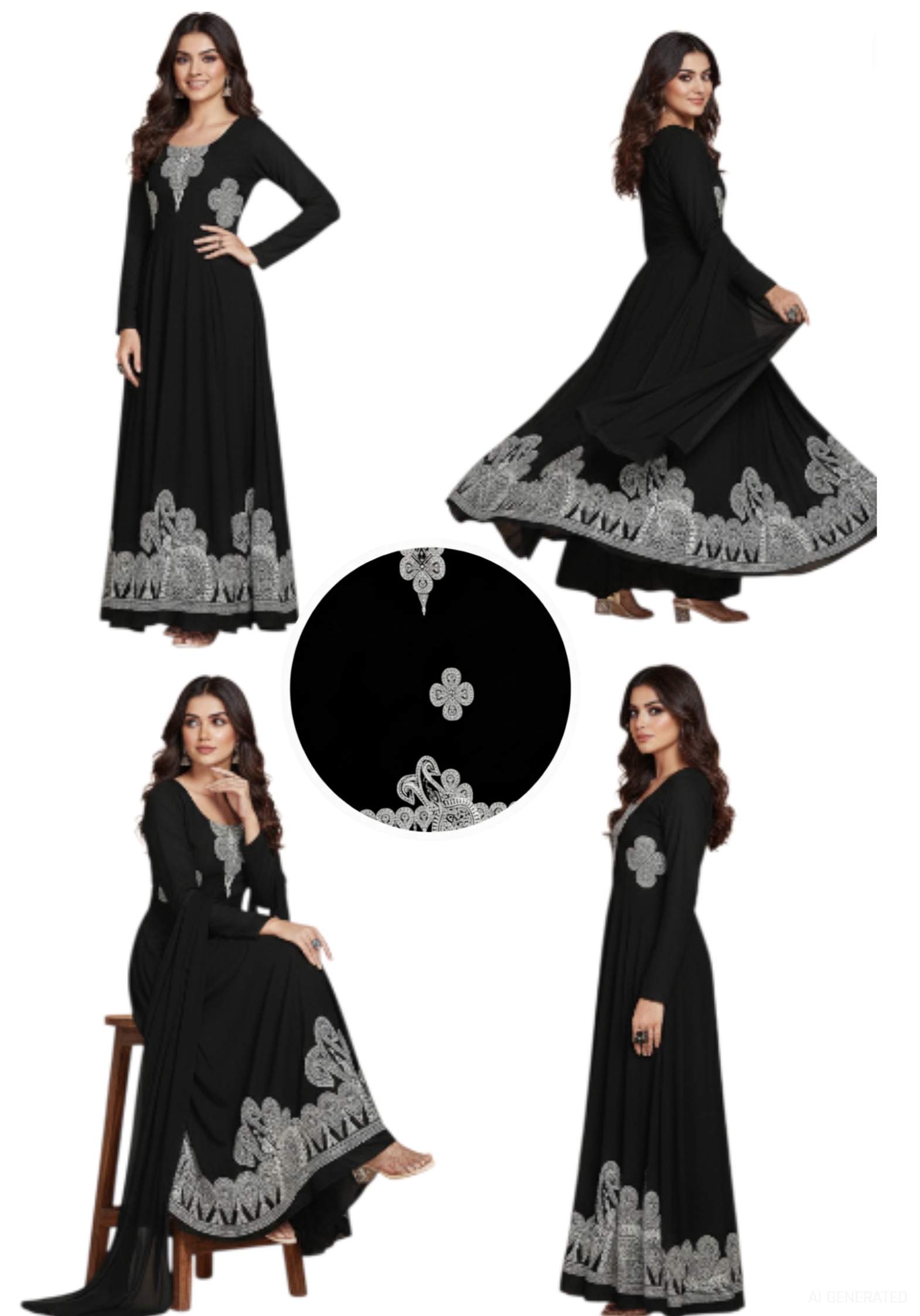 Black and White Floral Design Print Cotton Fabric With Dupatta