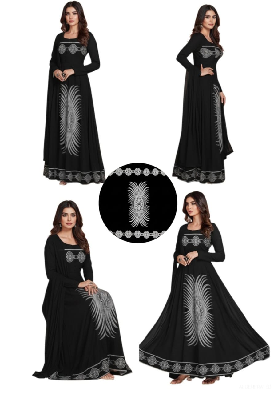 Black & White Abstract Design Printed Cotton Fabric With Dupatta