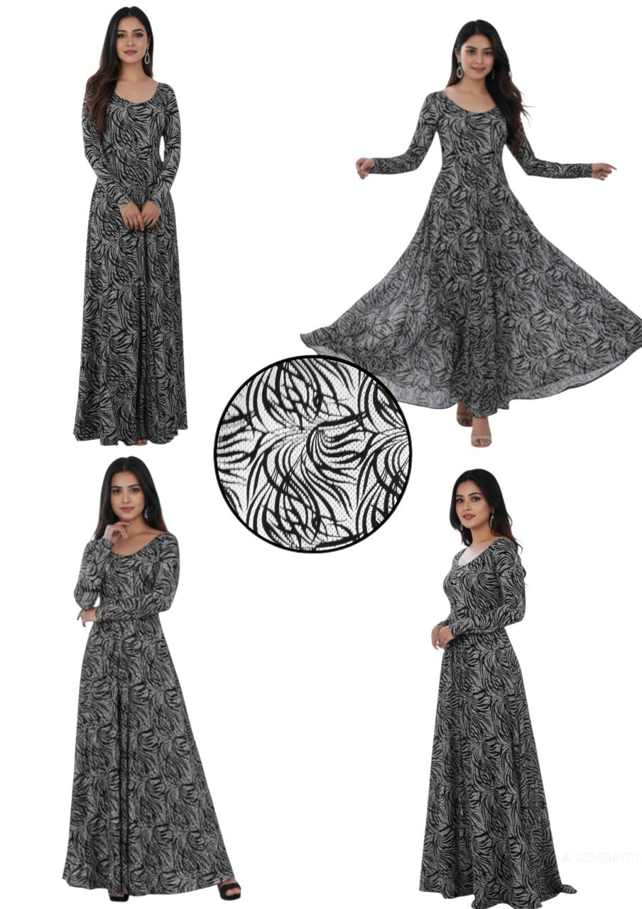 Black & White Abstract Leaf Printed Cotton Fabric With Dupatta