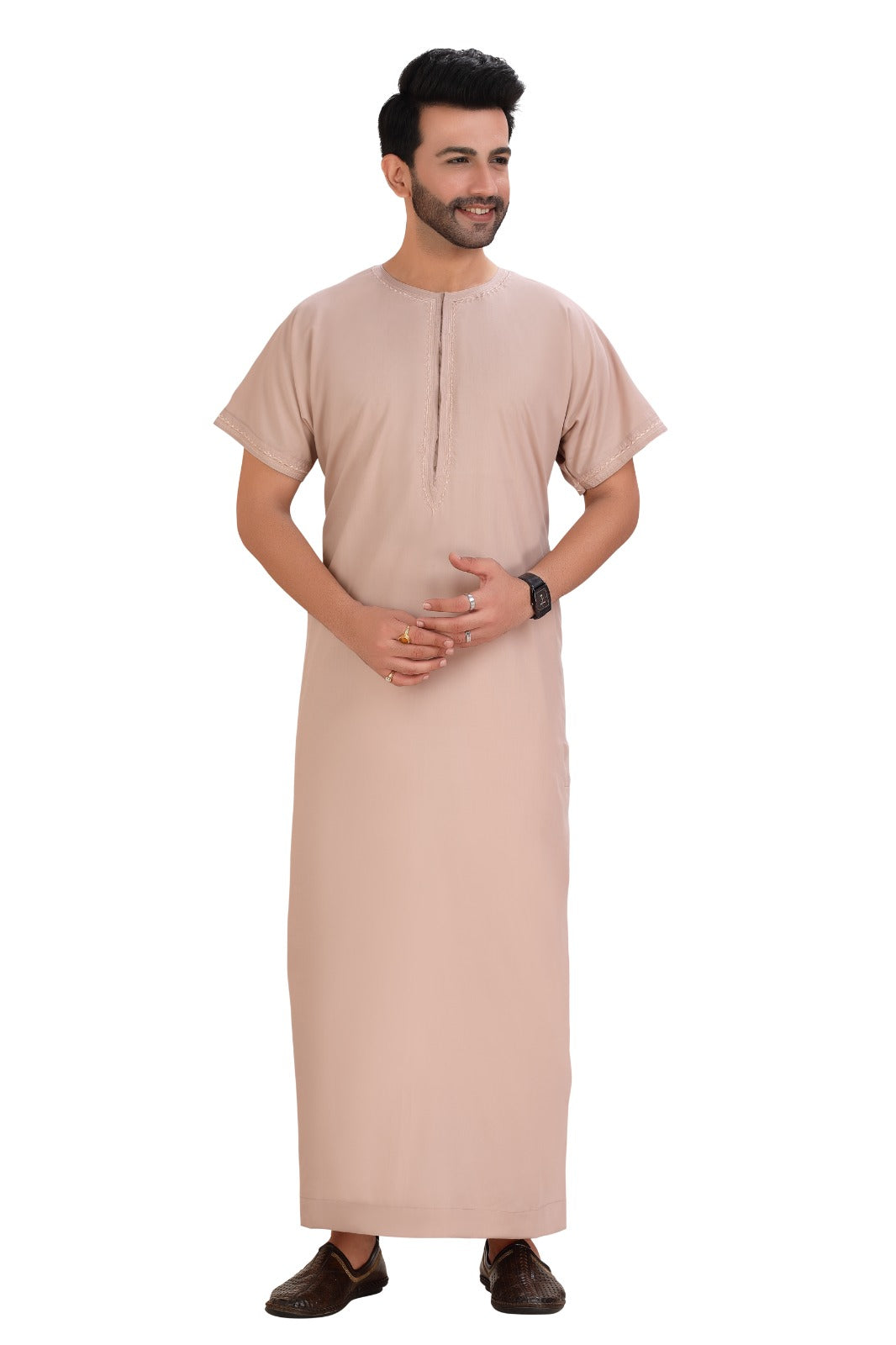 Men's Peach Kandora / Men's Peach Jabba Polyester – Stylish & Comfortable Traditional Wear for Modern Men