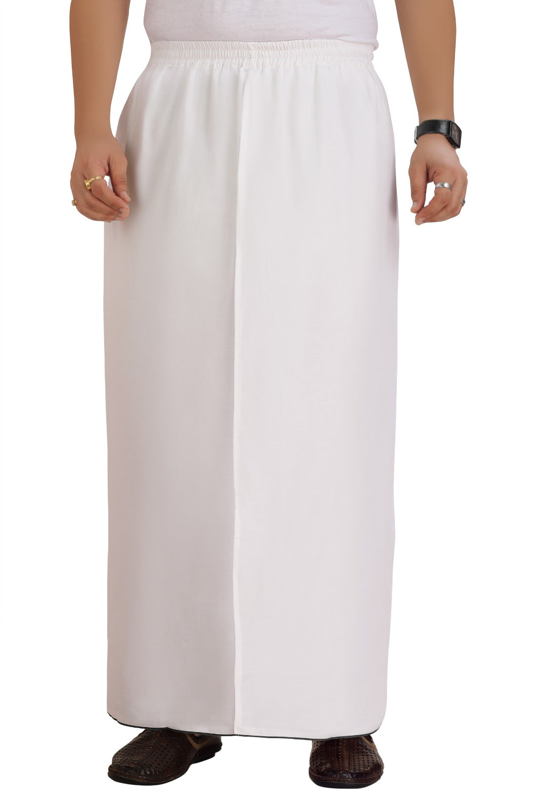 White Cotton Elastic Lungi – Comfortable, Breathable Lungi for Men – Perfect for Lounging & Casual Wear