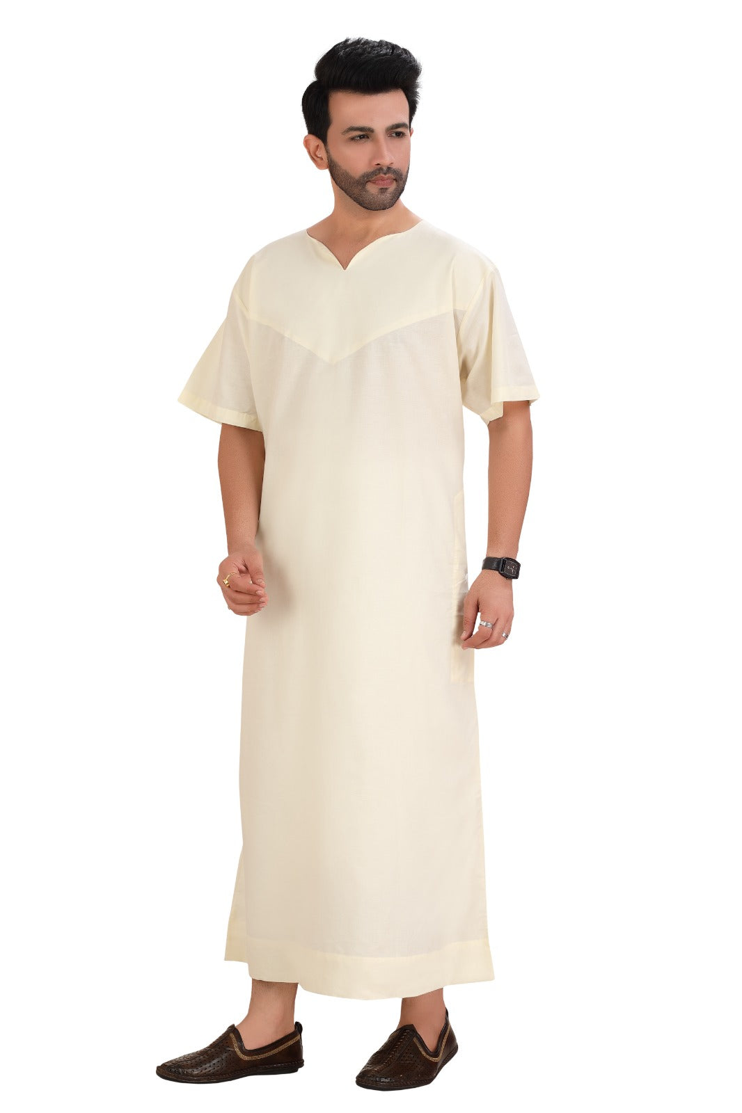 Light Beige Men’s Kandora / Men’s Jabba – Premium Polyester-Viscose RMG Traditional Wear for Men
