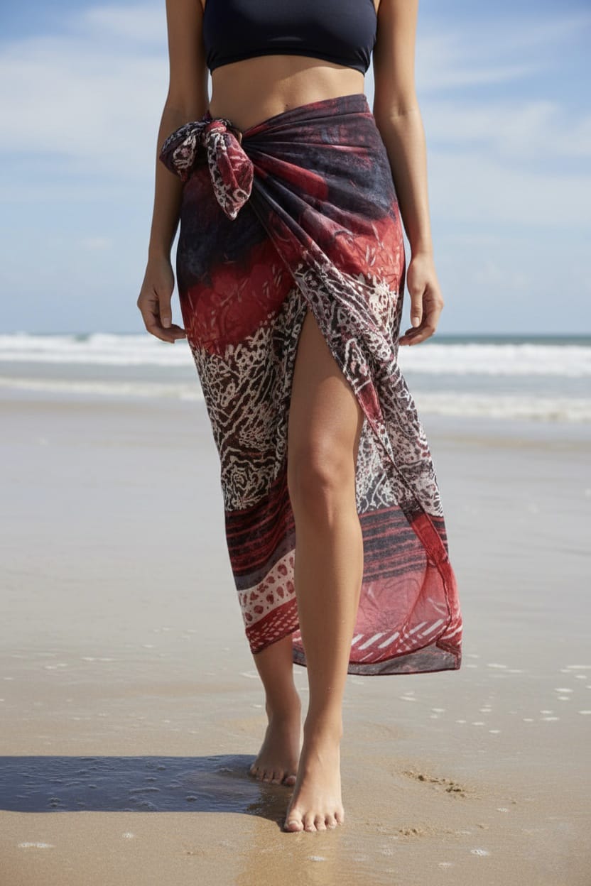 Red and Black Tropical Beach Sarong