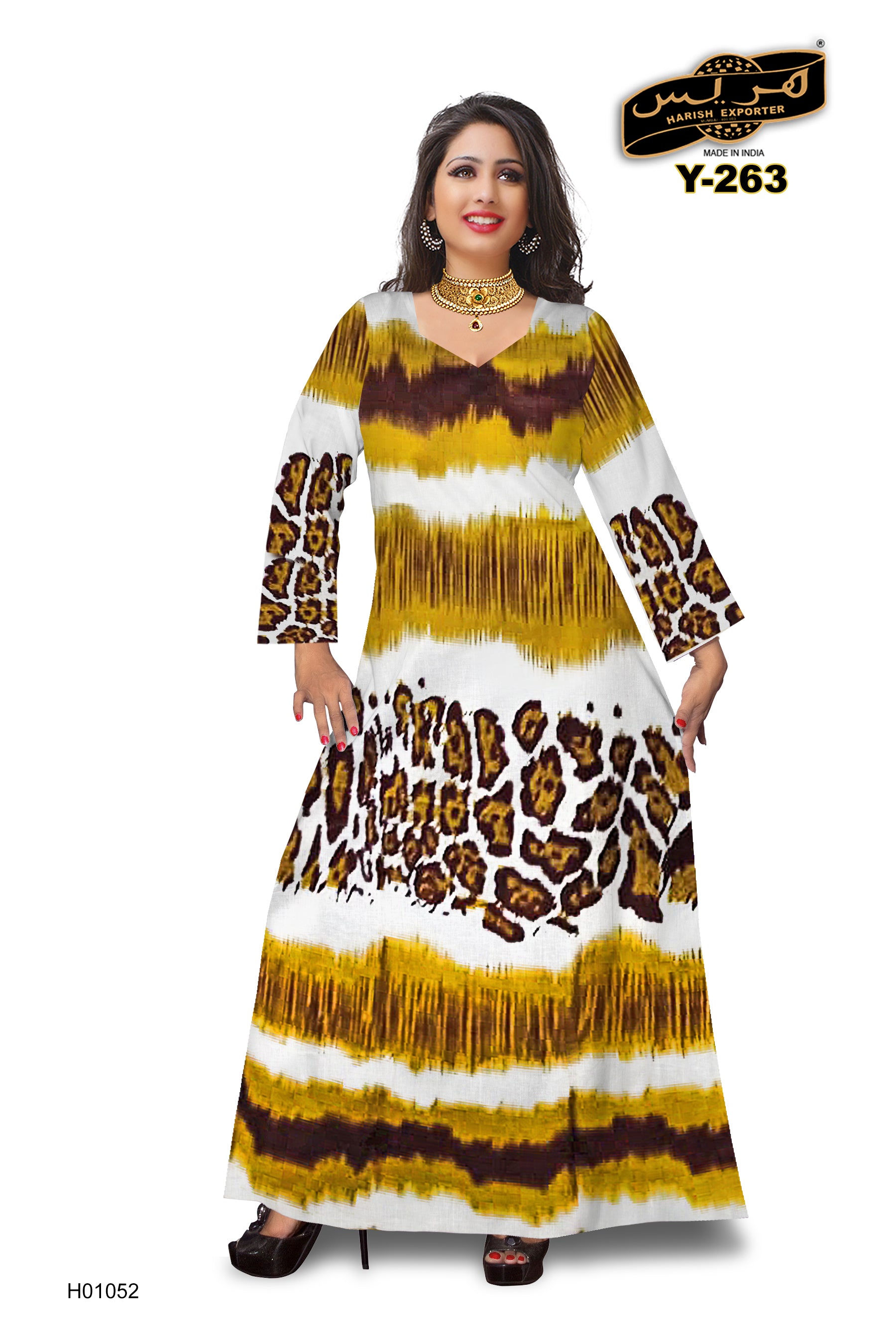 Brown & Yellow Mix Printed Cotton Maxi Dress – Chic & Comfortable Y-263-H01052