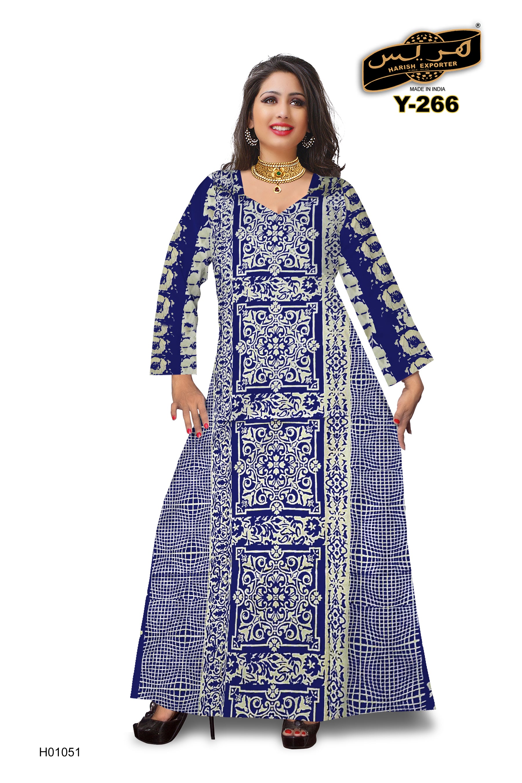 Blue Embroidered Maxi Dress – Elegant & Detailed Y-266-DP