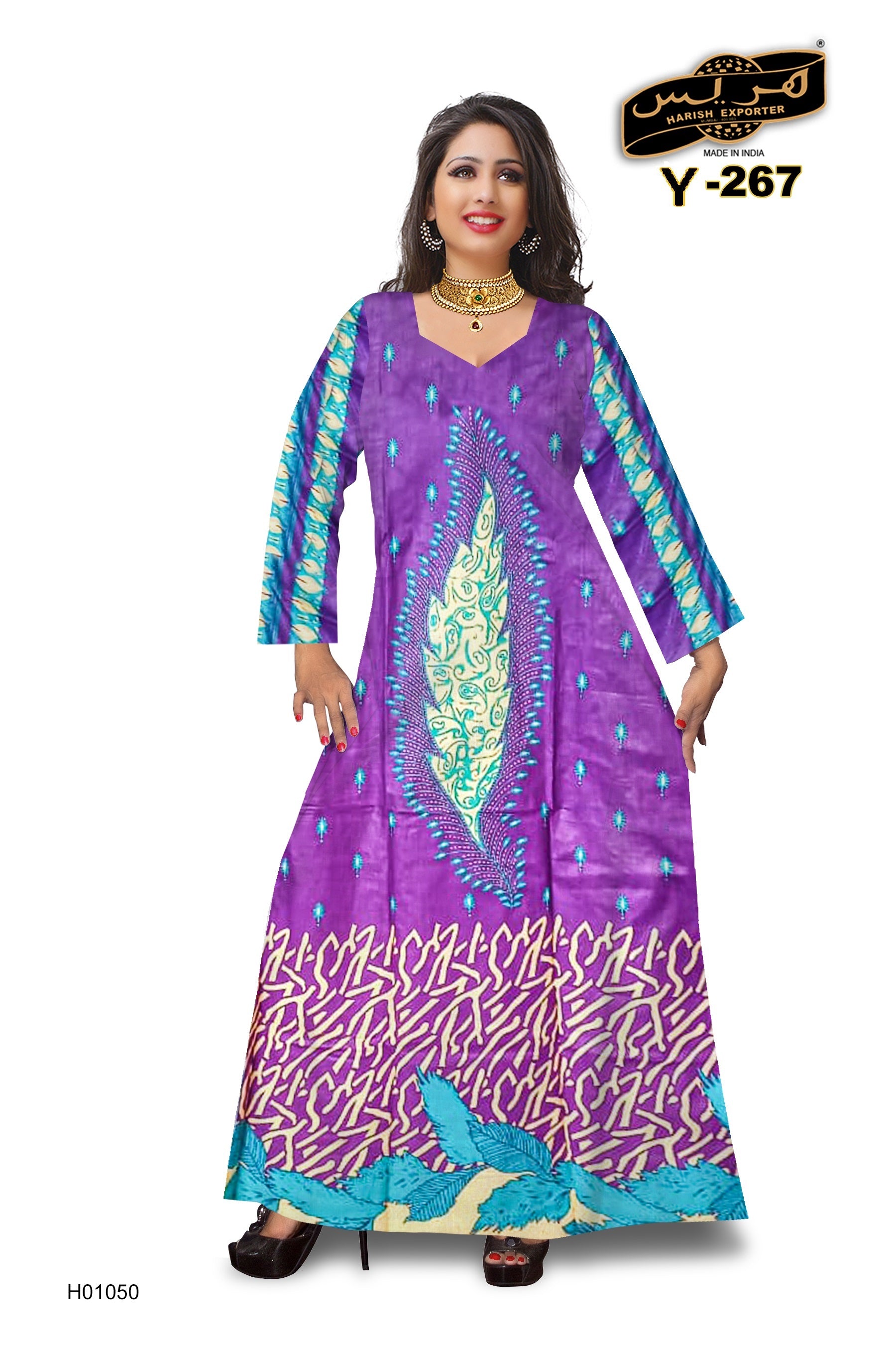 Cotton Purple Design Wear Maxi Dress – Elegant & Vibrant Y-267-H01050