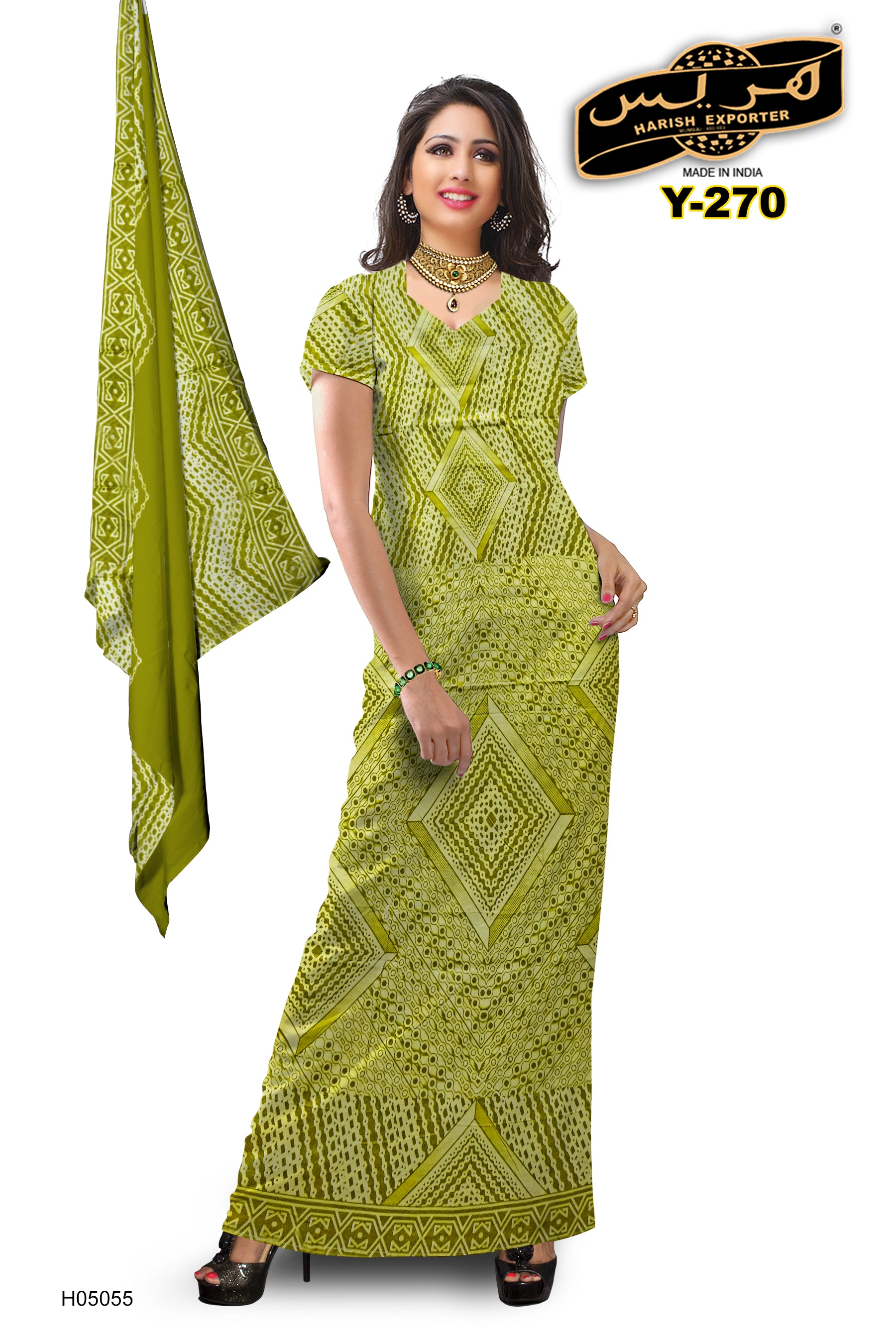 Green Cotton Embroidered Nighty – Elegant & Comfortable Y-270-H05055