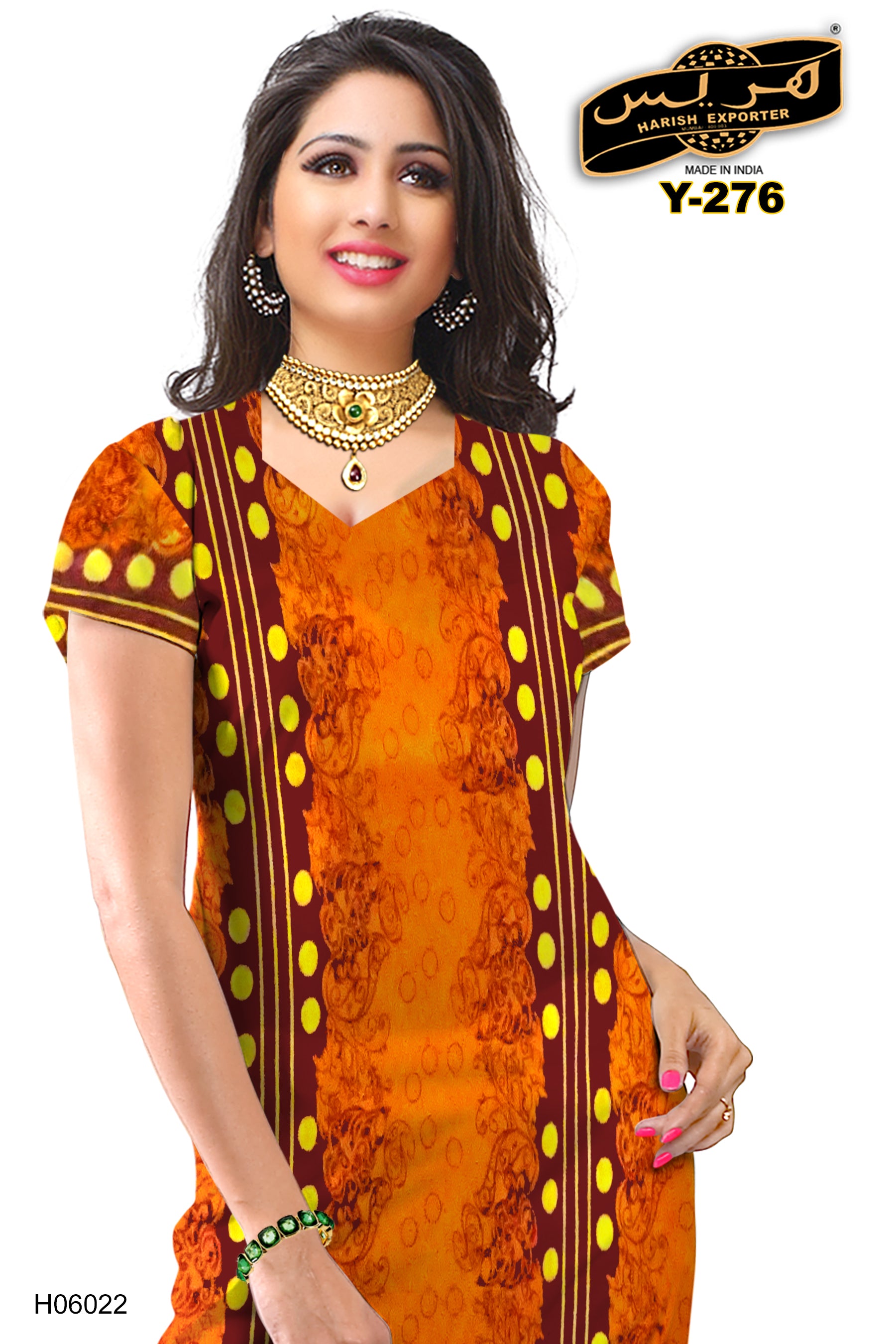 Orange Mix Pattern Cotton Maxi Dress – Vibrant & Comfortable Y-276