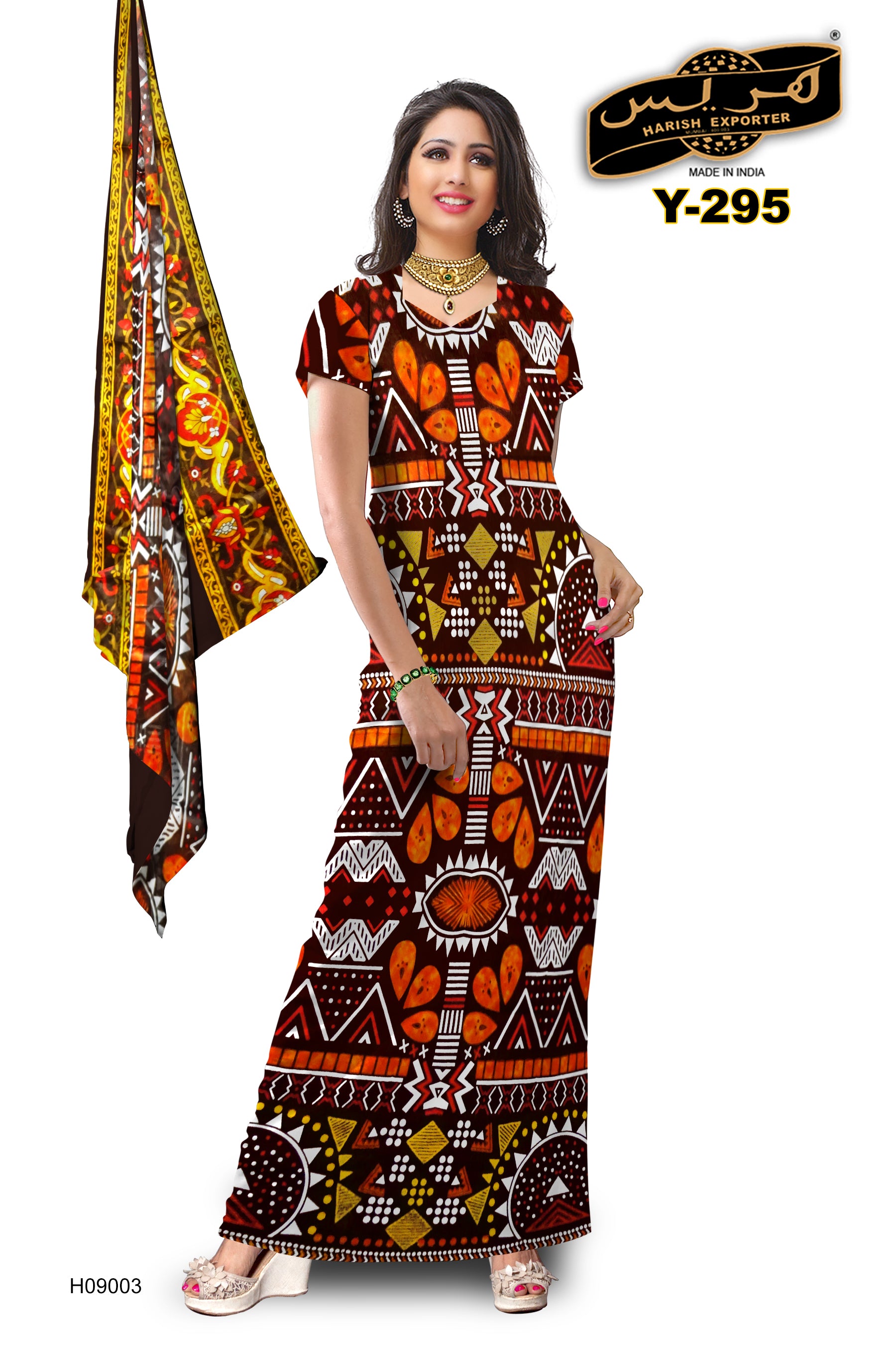 Mix Printed Cotton Maxi Dress – Elegant & Comfortable Y-295