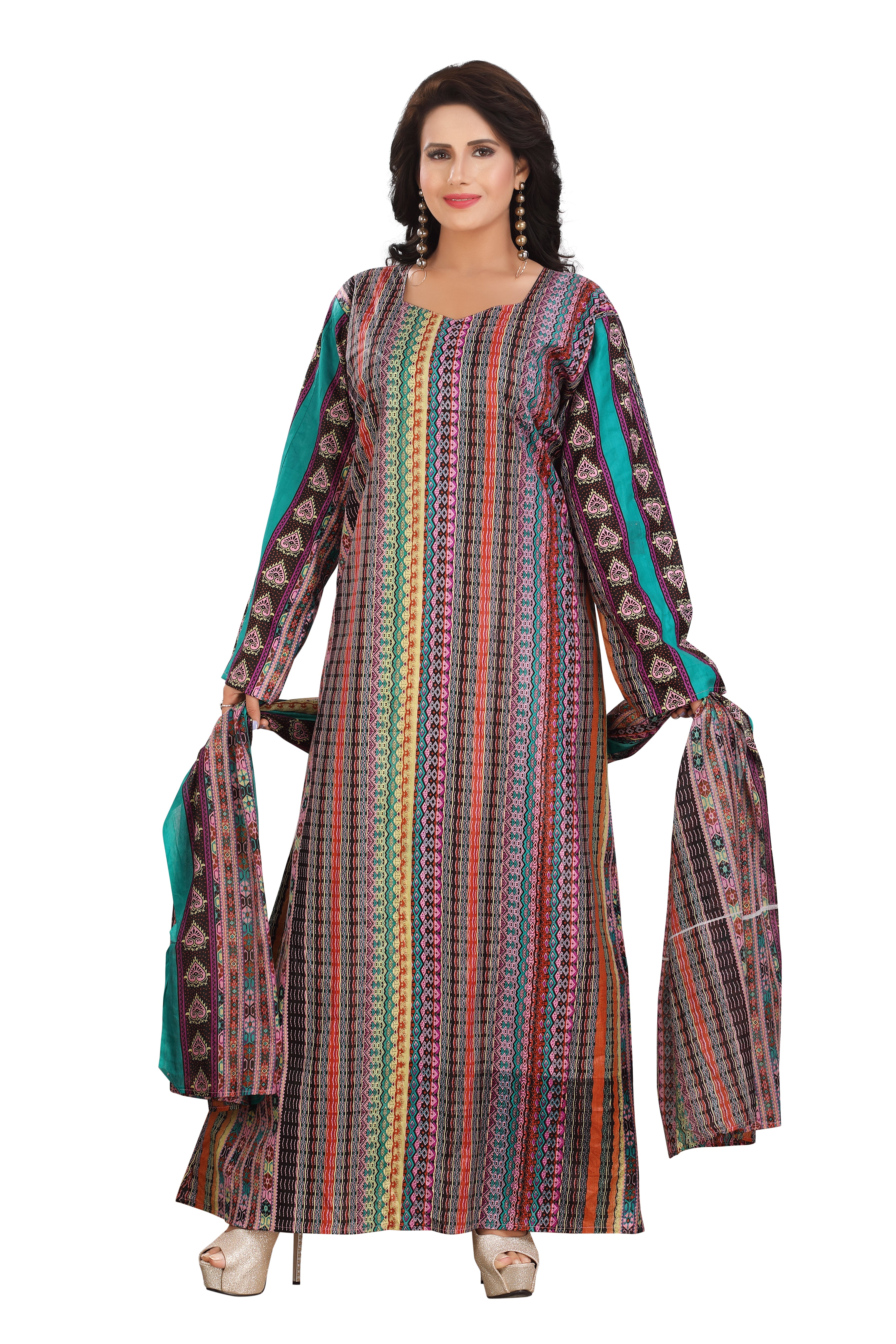 Stylish Long Cotton Maxi with Mixed Prints – Elegant & Comfortable Y-4717-DP-01