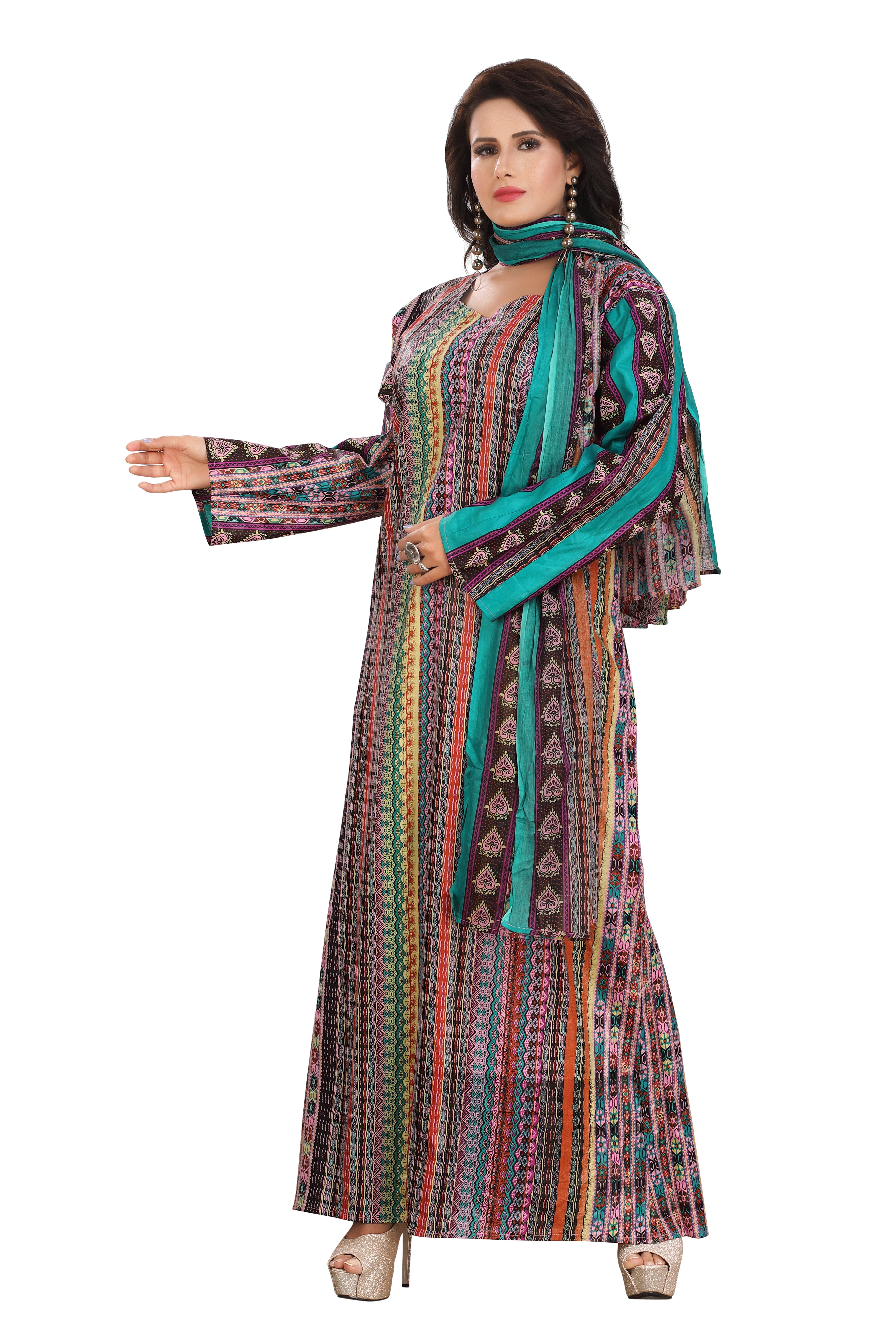 Stylish Long Cotton Maxi with Mixed Prints – Elegant & Comfortable Y-4717-DP-01